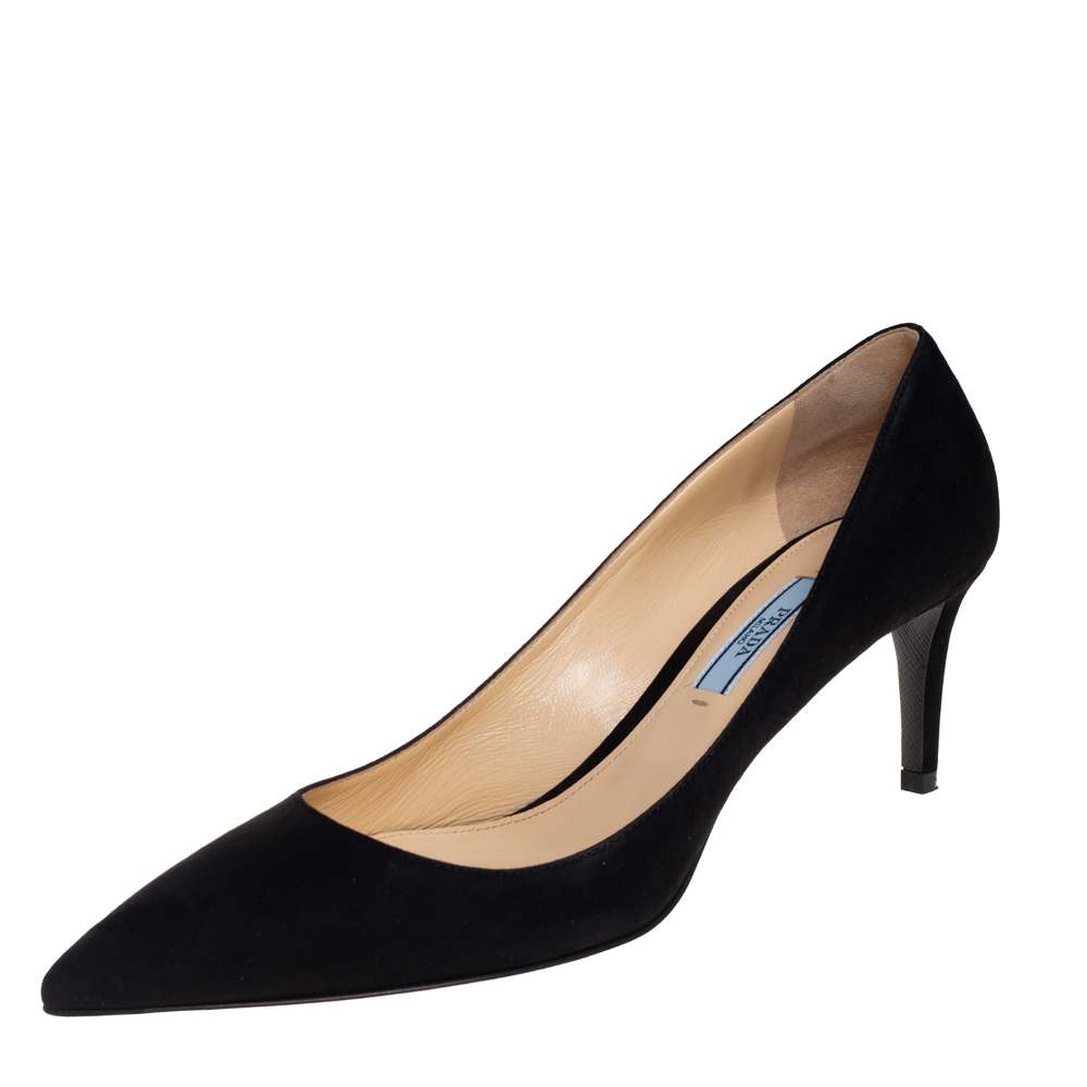 Pre-owned Prada Black Suede Pointed Toe Pumps Size 39