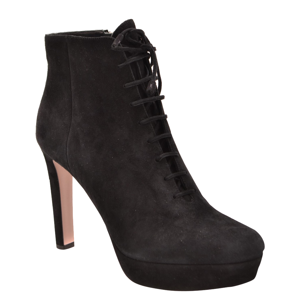 

Prada Black Suede Laceup Booties Size EU