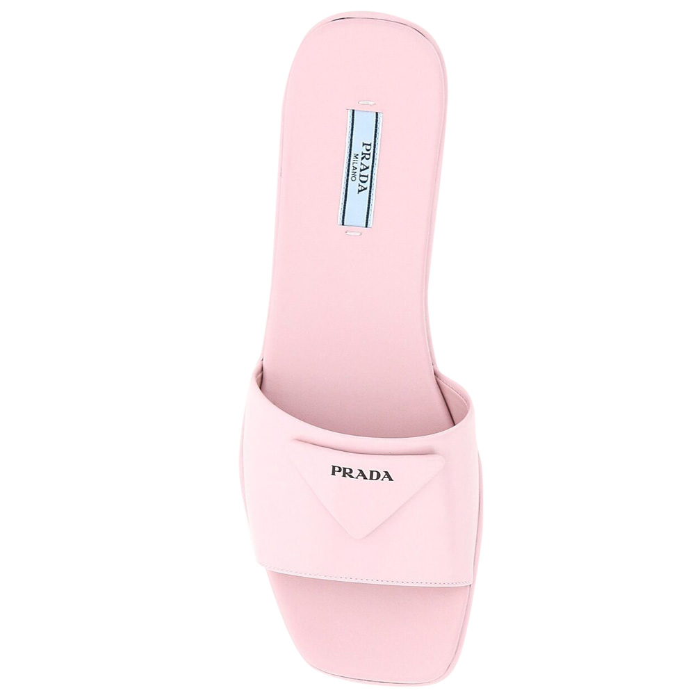 

Prada Pink Leather Logo Flat Mules Size EU
