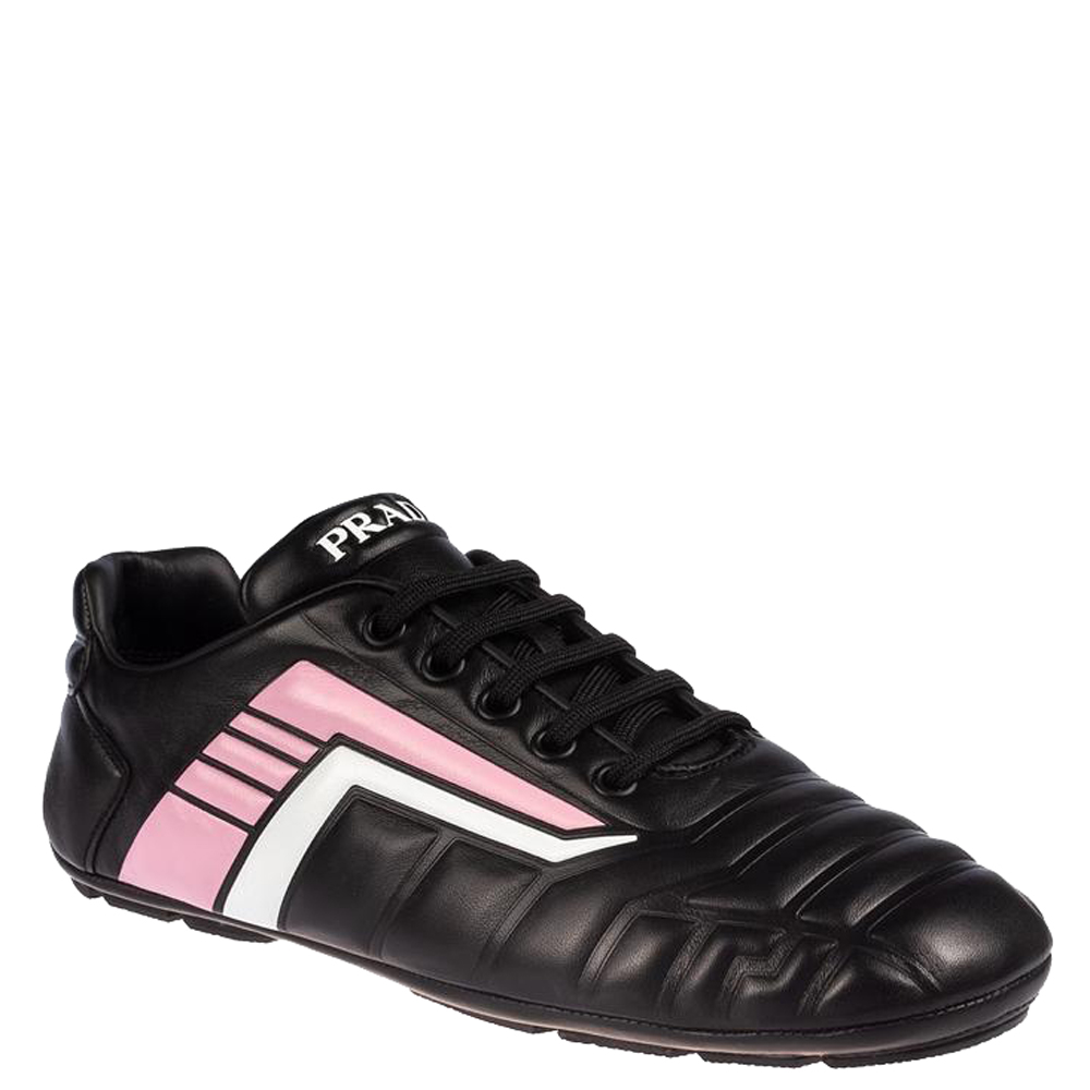 

Prada Pink/Black Leather Rev Sneakers Size EU