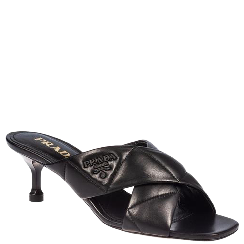 

Prada Black Quilted Leather Crisscross Sandals Size EU