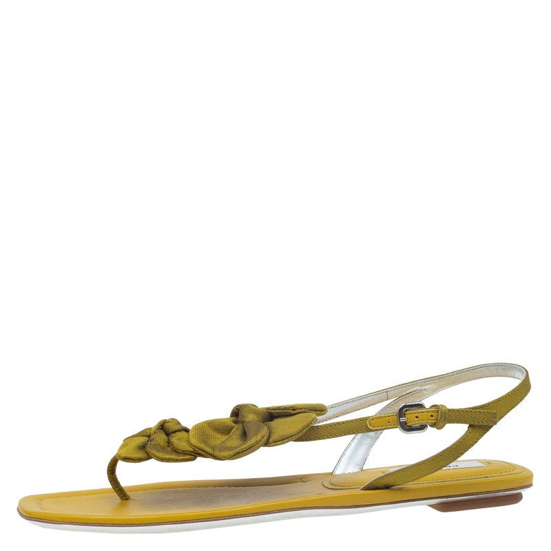 

Prada Mustard Satin Taffeta Flower Thong Sandals Size, Yellow