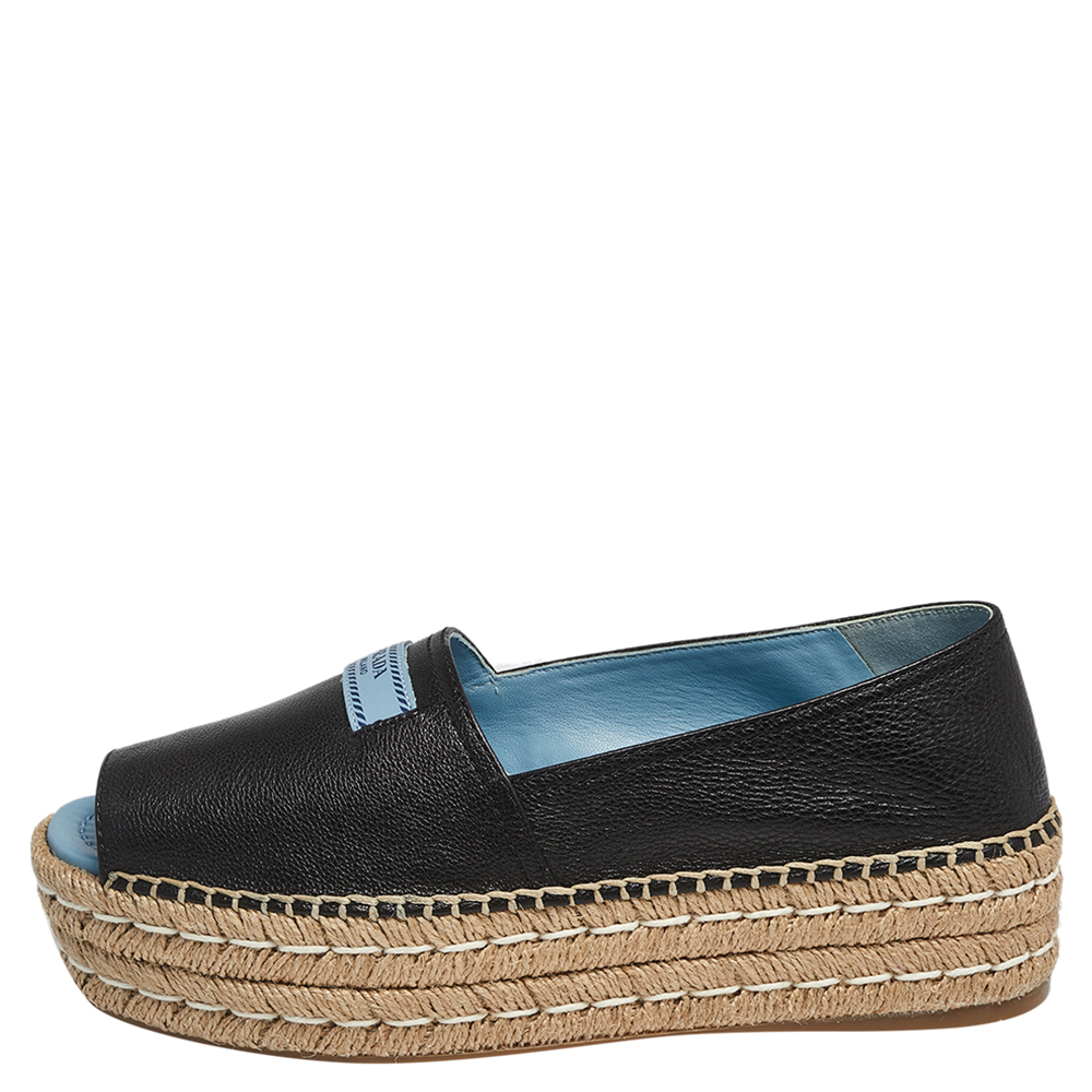 

Prada Black Leather Espadrille Open Toe Espadrille Flats Size