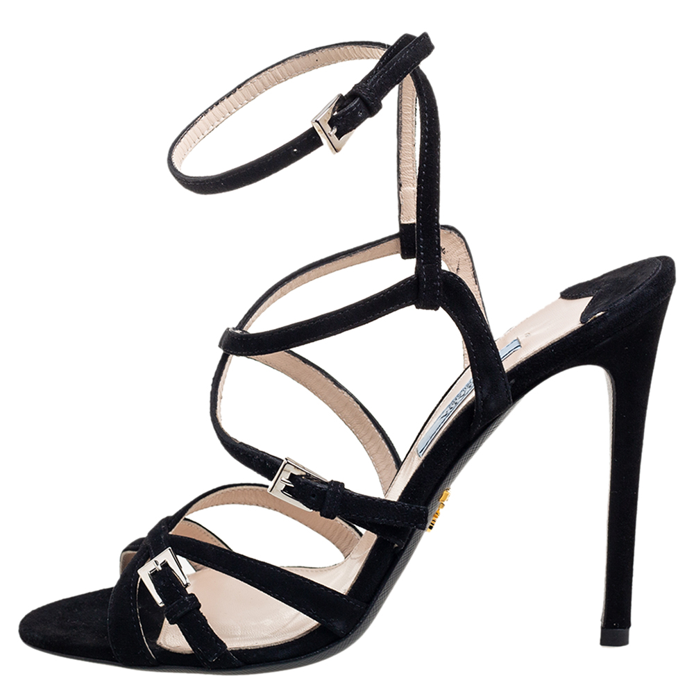 

Prada Black Suede Strappy Open Toe Sandals Size