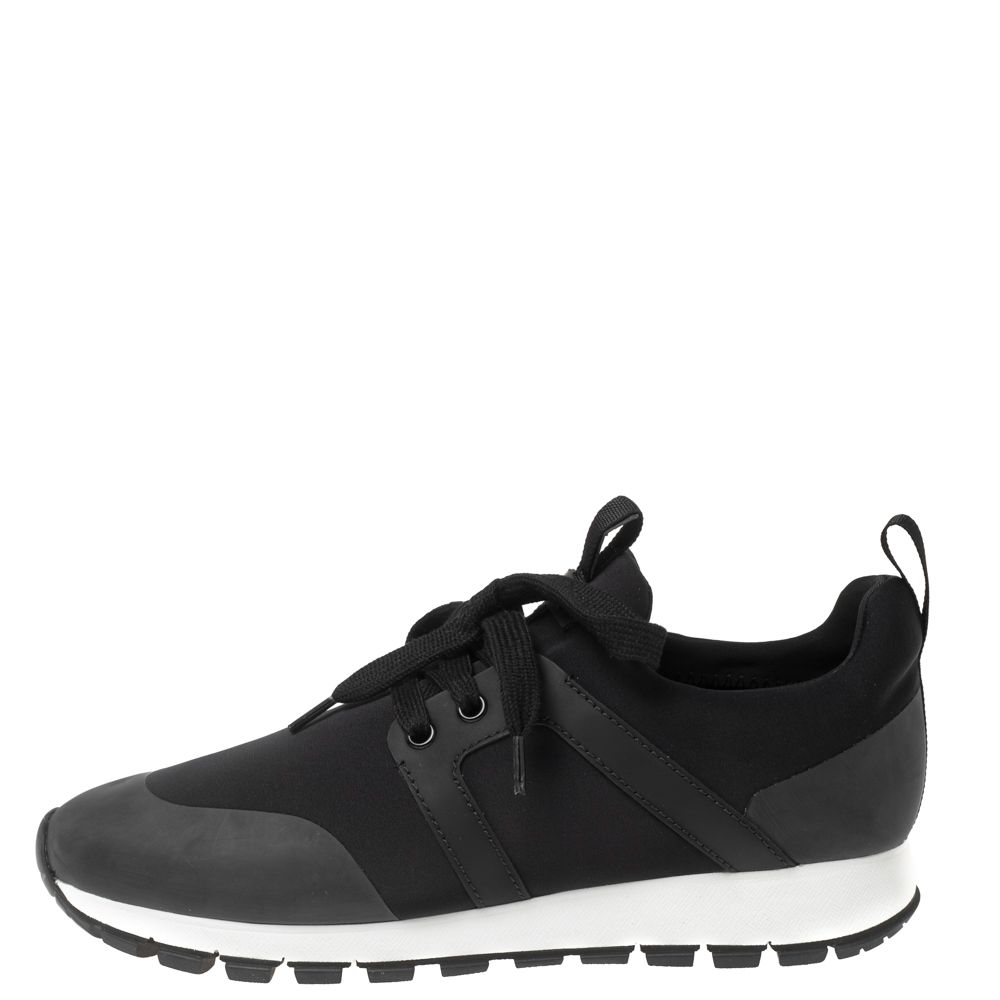 

Prada Black Fabric And Leather Lace Up Sneakers Size