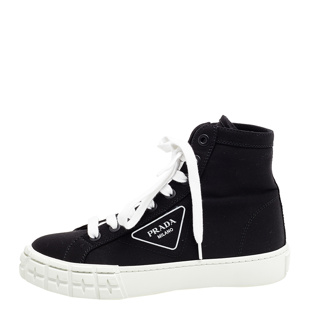 

Prada Black Canvas Cassetta High Top Sneakers Size