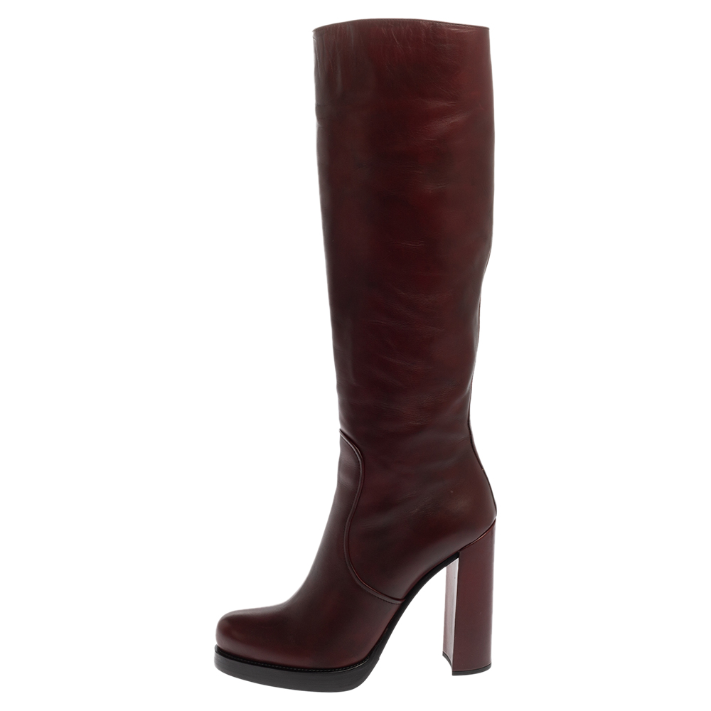 

Prada Burgundy Leather Knee Length Boots Size