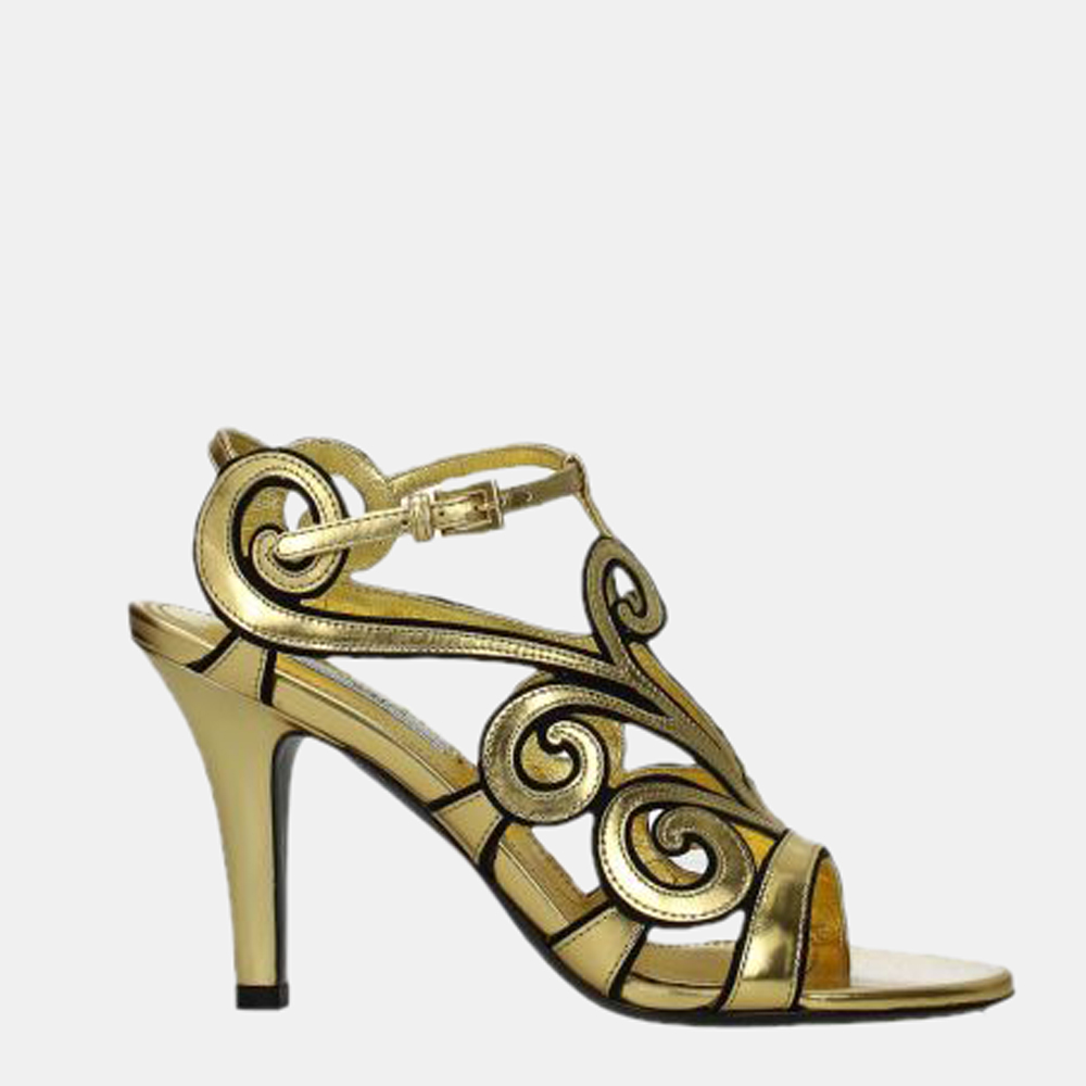 

Prada Gold Metallic Leather Baroque Sandals Size US 6.5 EU