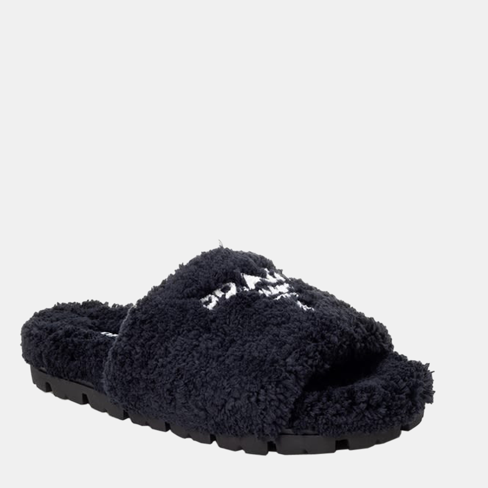 

Prada Black Shearling Slides Size EU