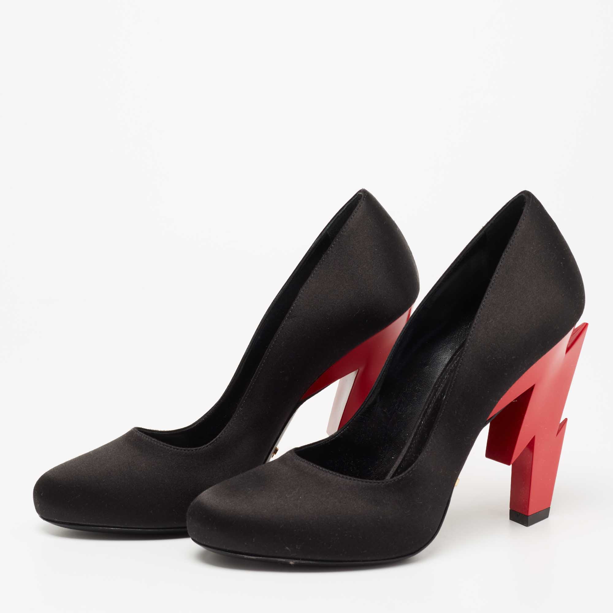 

Prada Black Satin Lightning Bolt Heel Pumps Size