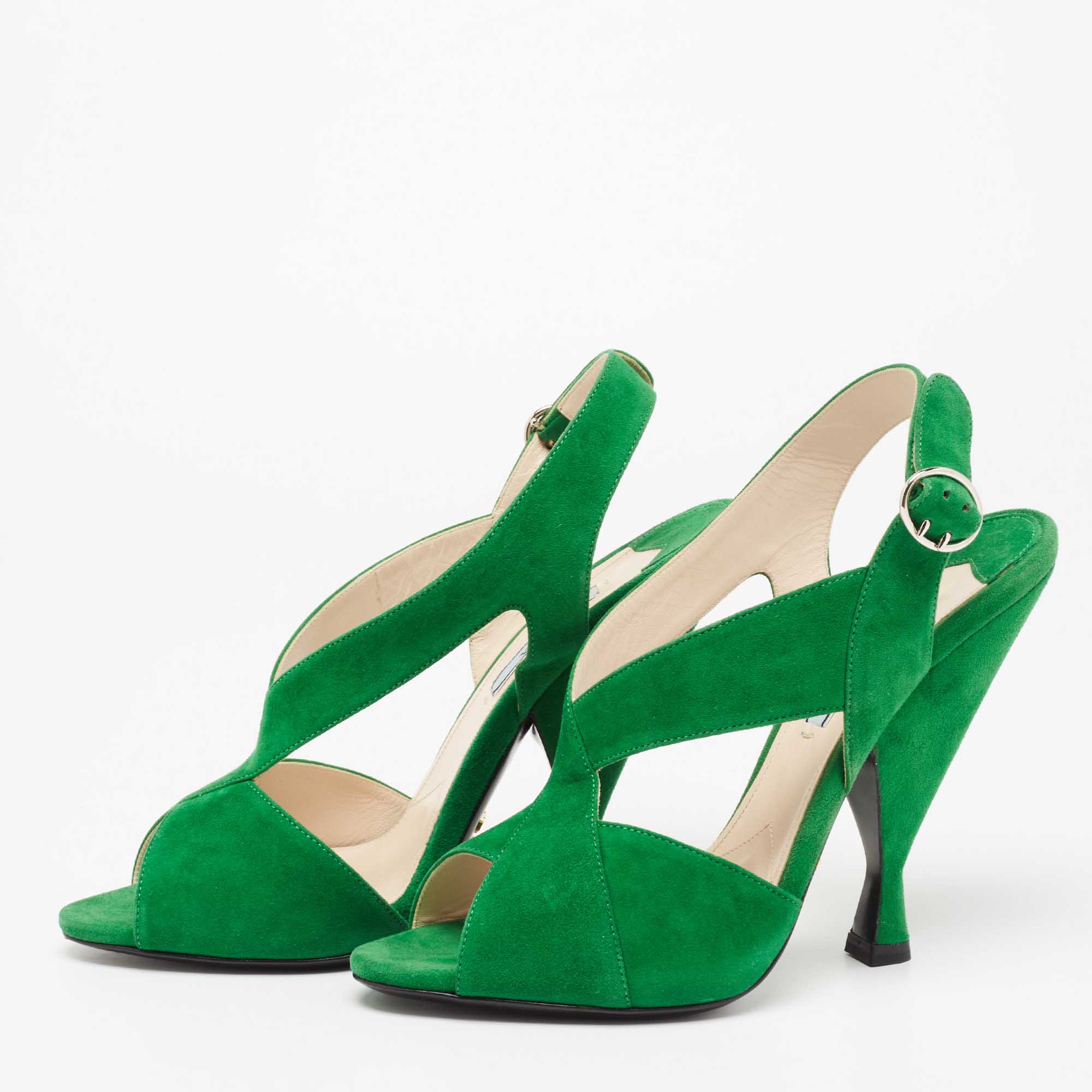 

Prada Green Suede Criss Cross Slingback Sandals Size