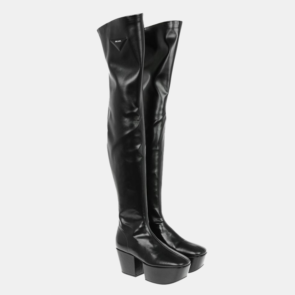 

Prada Black Leather Platform over-the-knee boots Size EU