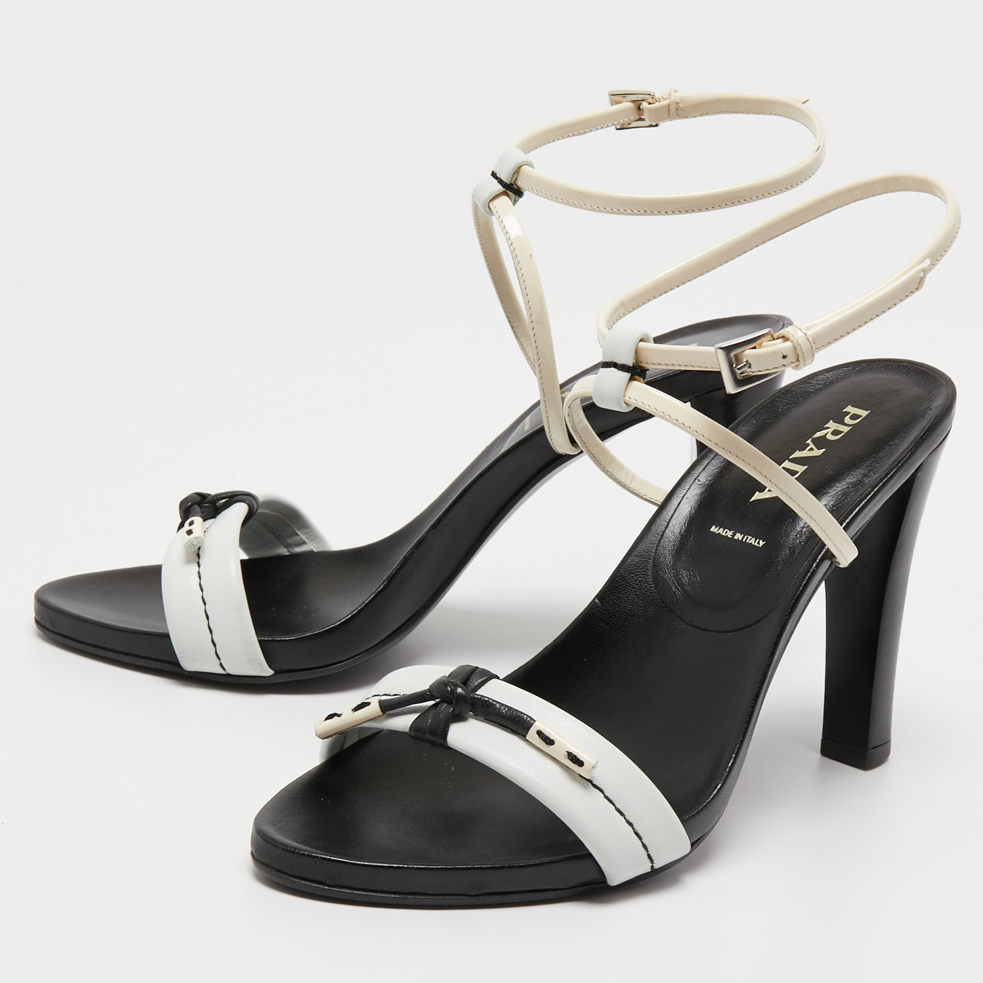 

Prada Tricolor Patent and Leather Ankle Strap Sandals Size, White