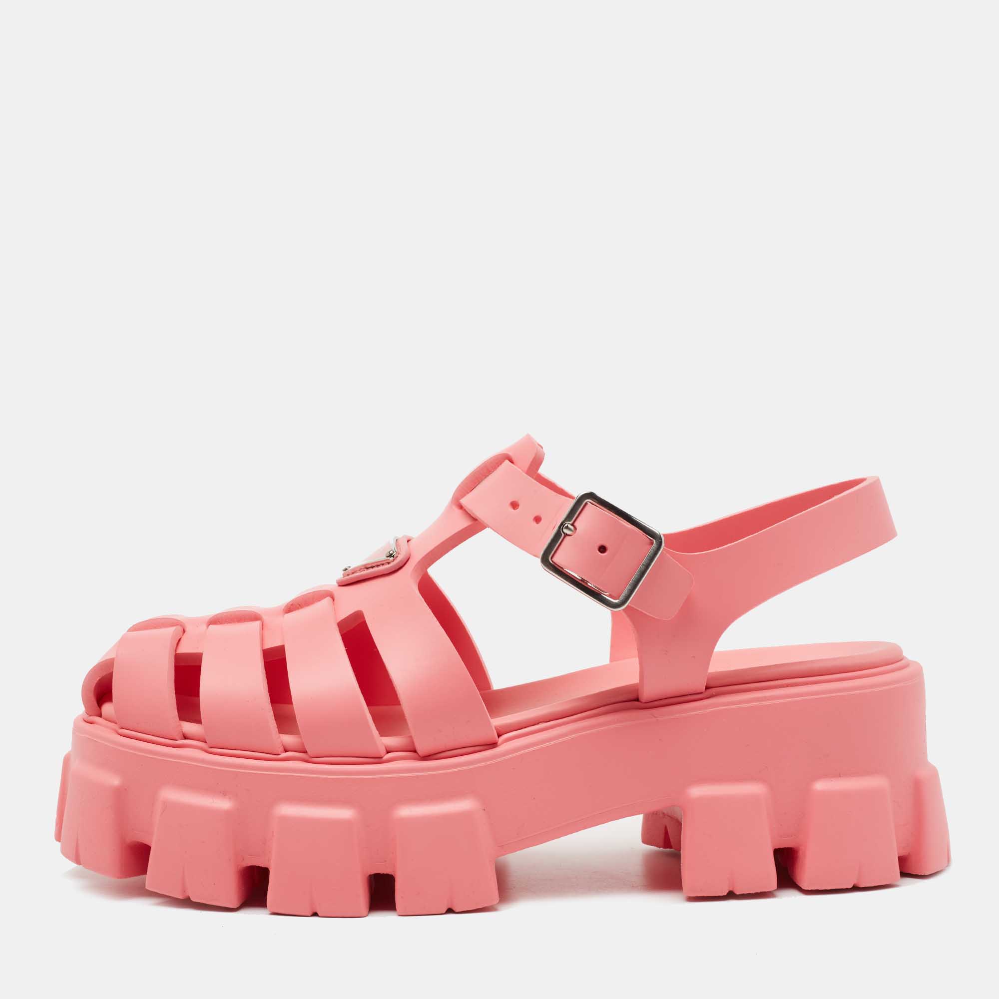 Pre Owned Prada Pink Rubber Slingback Sandals Size 39