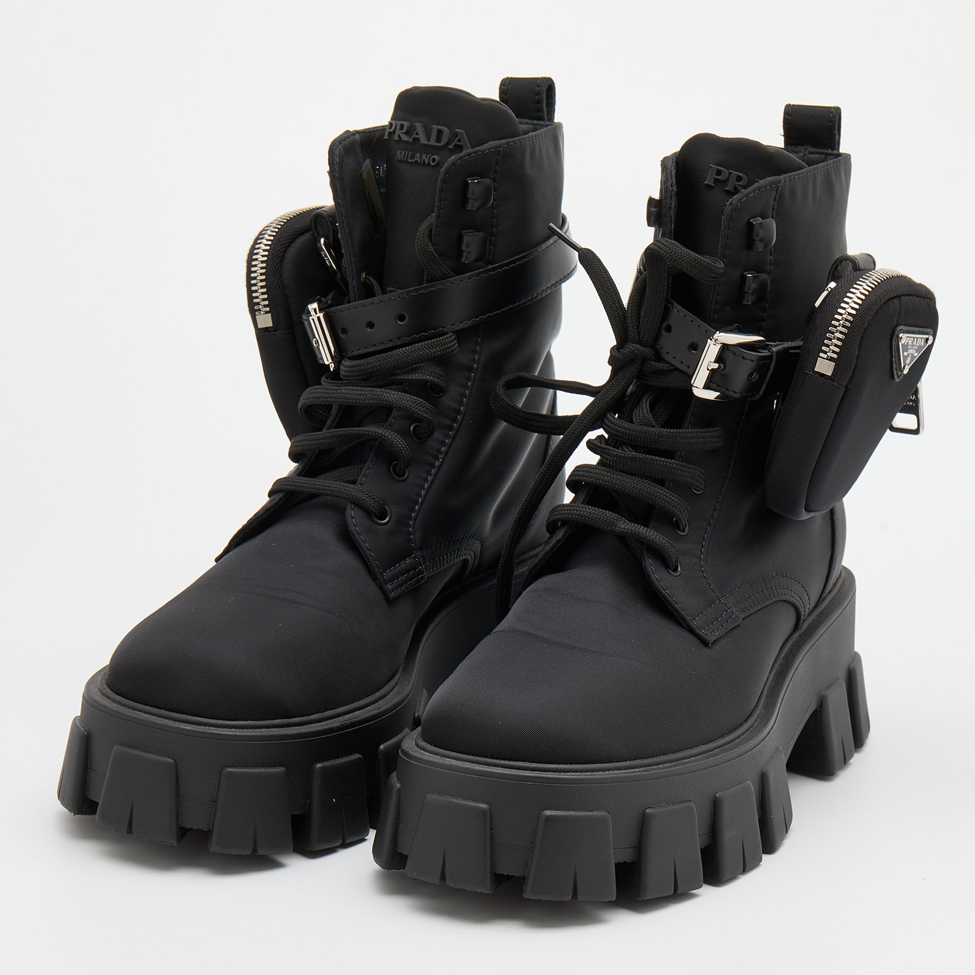 

Prada Black Nylon Monolith Ankle Boots Size