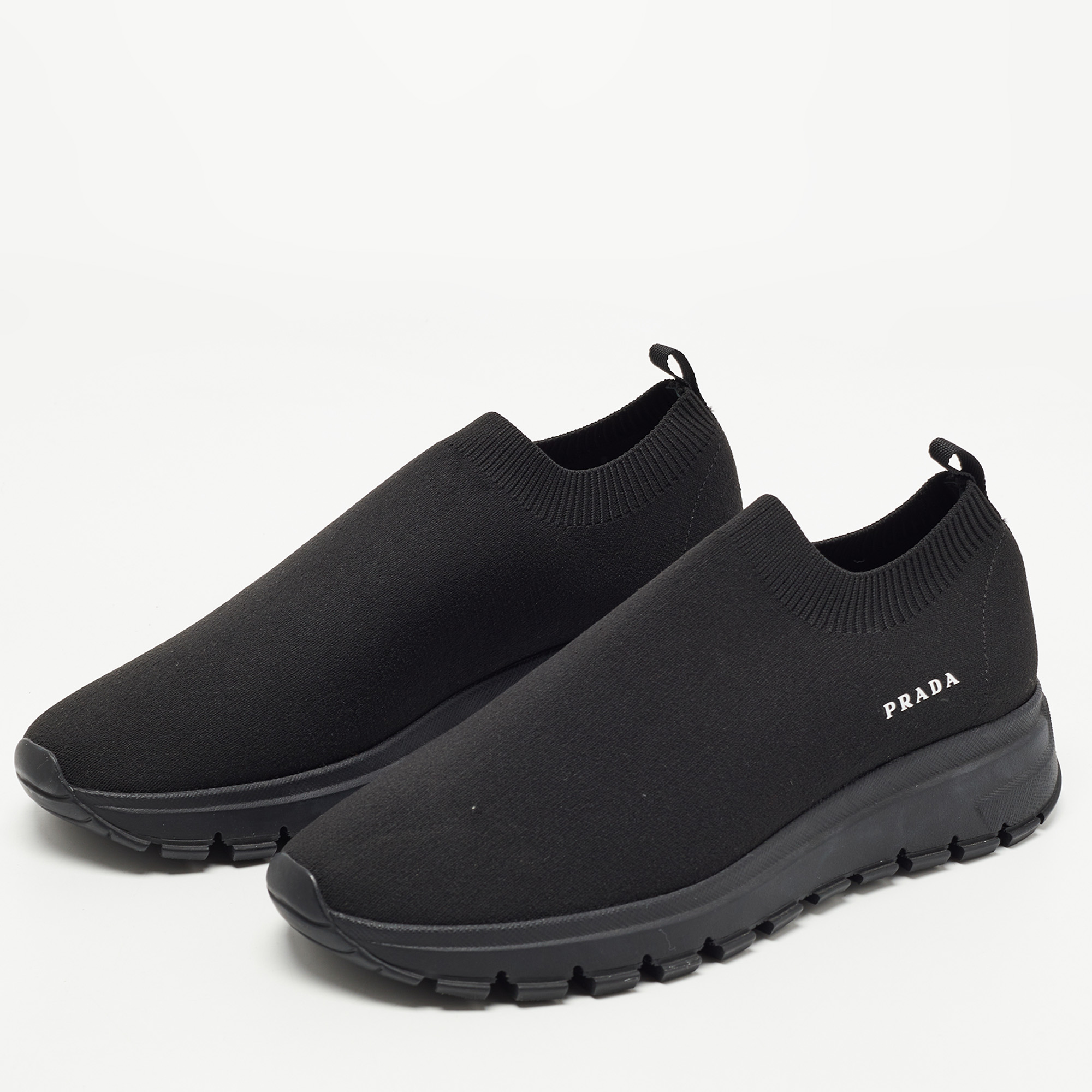 

Prada Black Knit Fabric Slip On Sneakers Size
