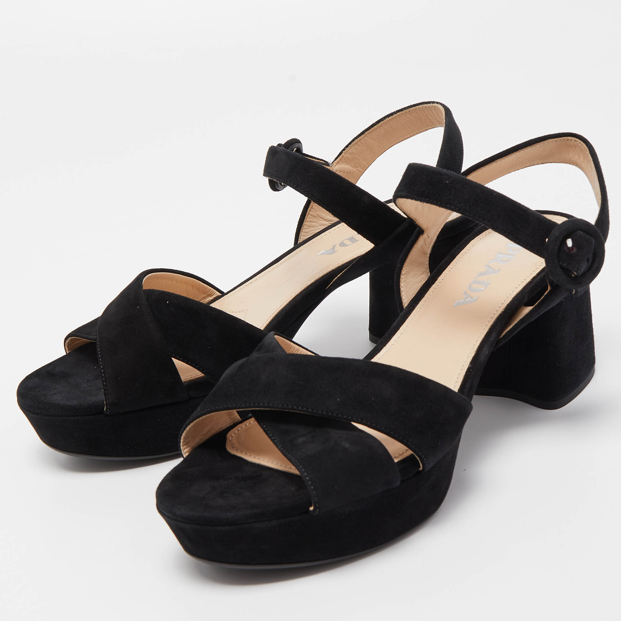 

Prada Black Suede Ankle Strap Sandals Size