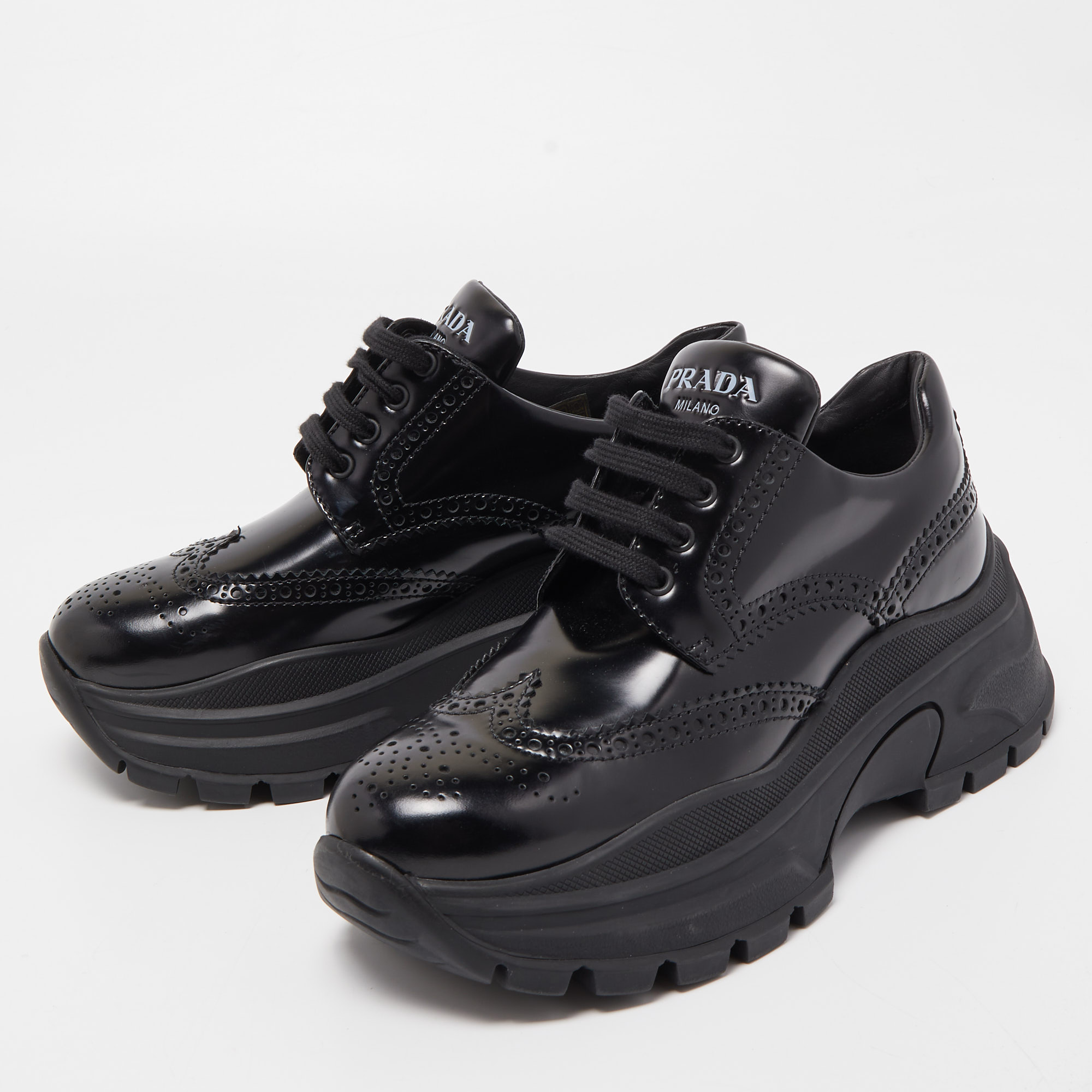 

Prada Black Leather Brogue Sneakers Size