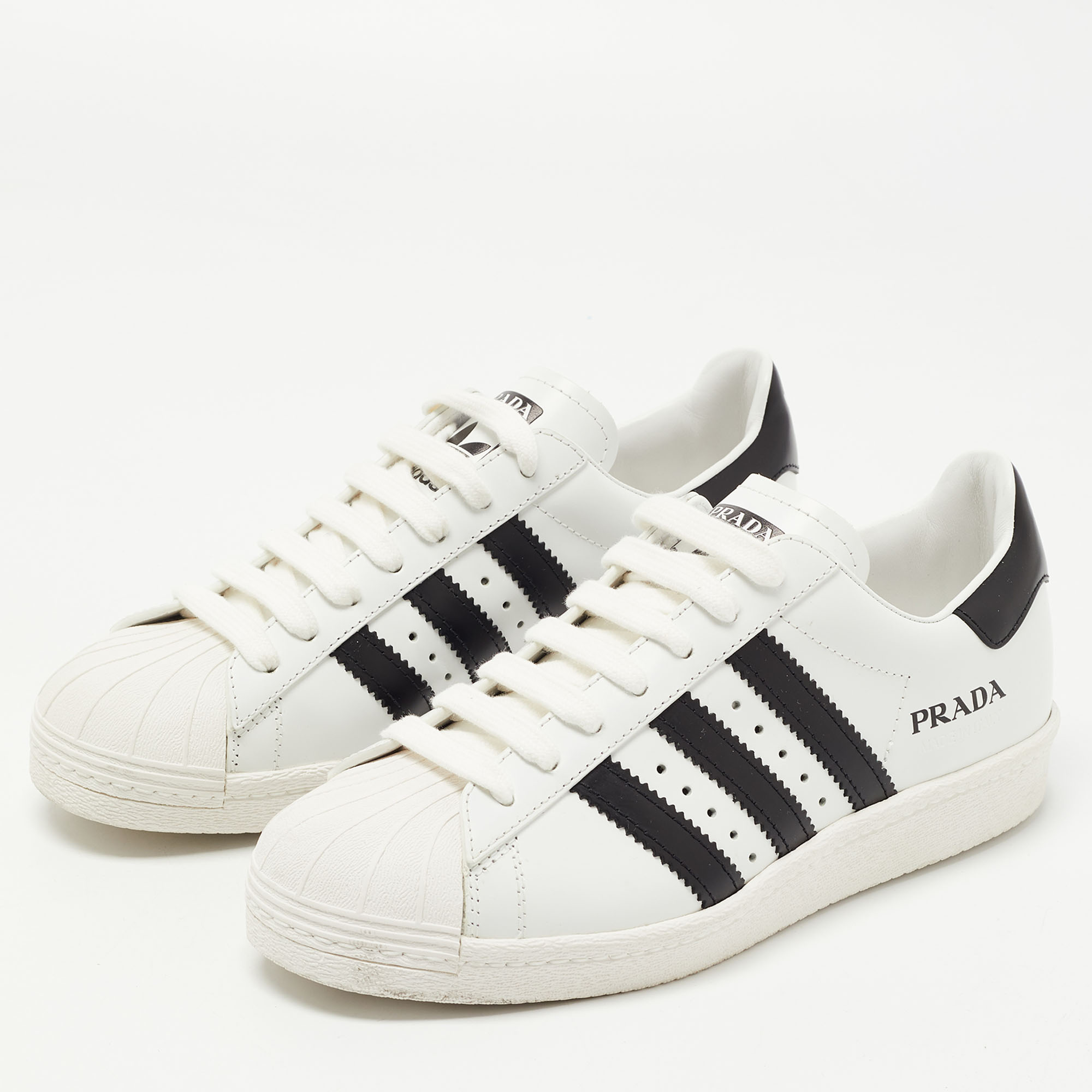 

Prada x Adidas White/Black Leather Superstar Sneakers Size  1/3