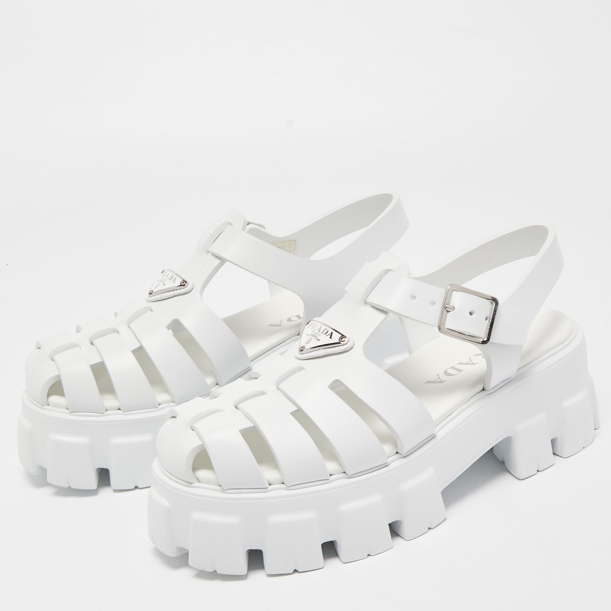 

Prada White Rubber Caged Platform Sandals Size