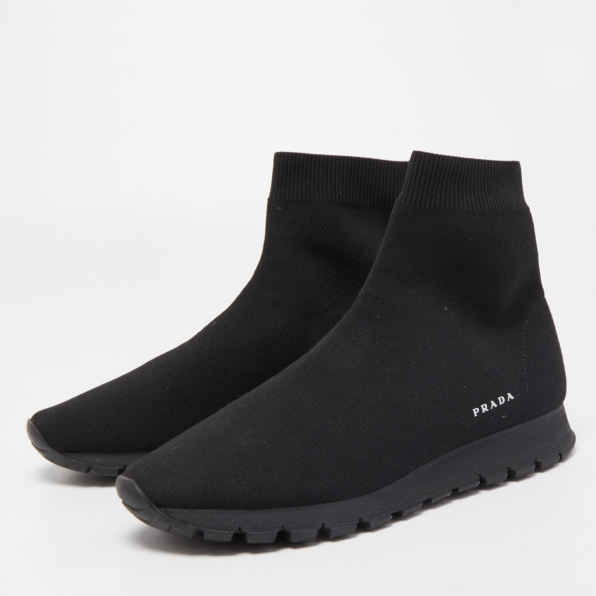 

Prada Black Knit Fabric Sock Runner High Top Sneakers Size