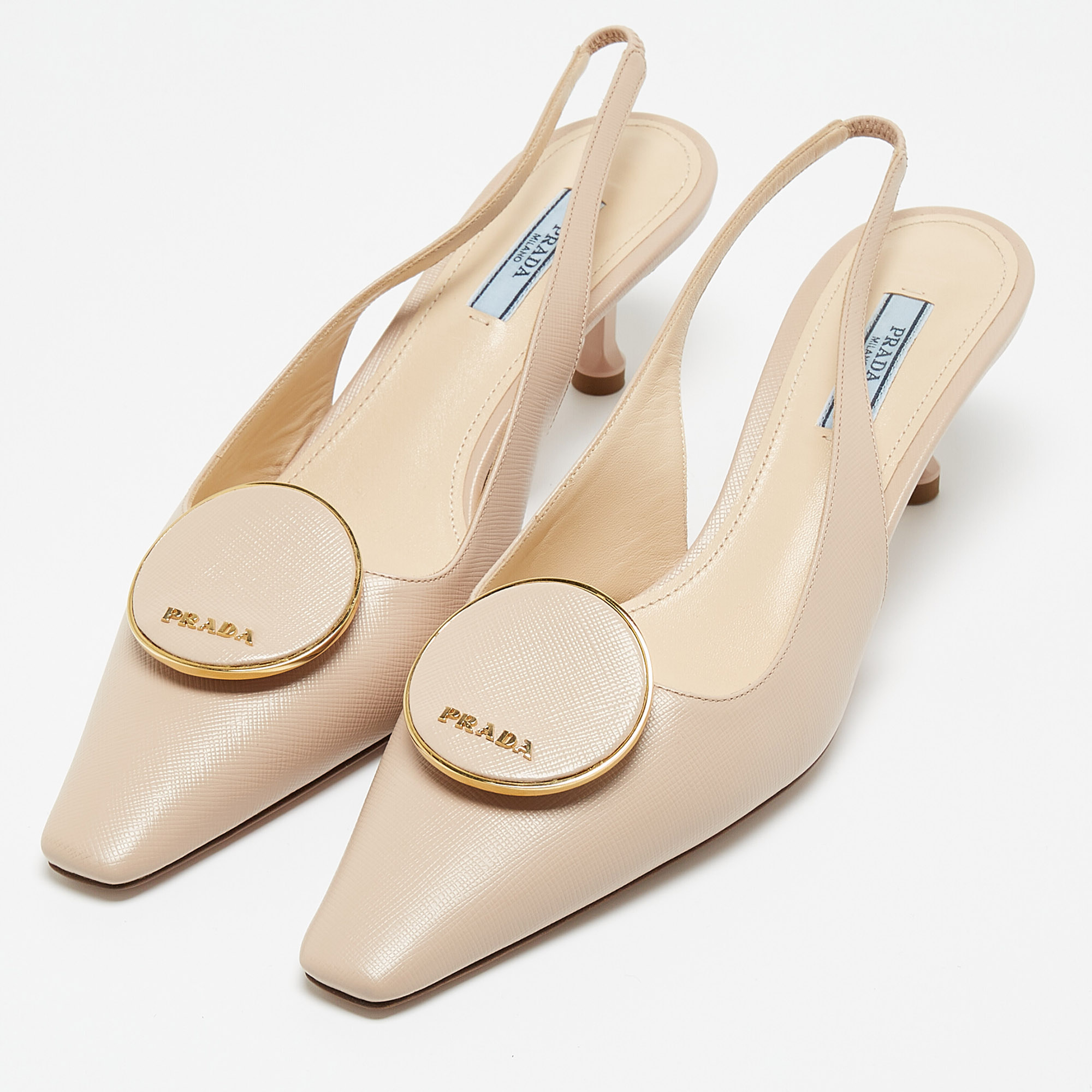 

Prada Beige Leather Slingback Pumps Size