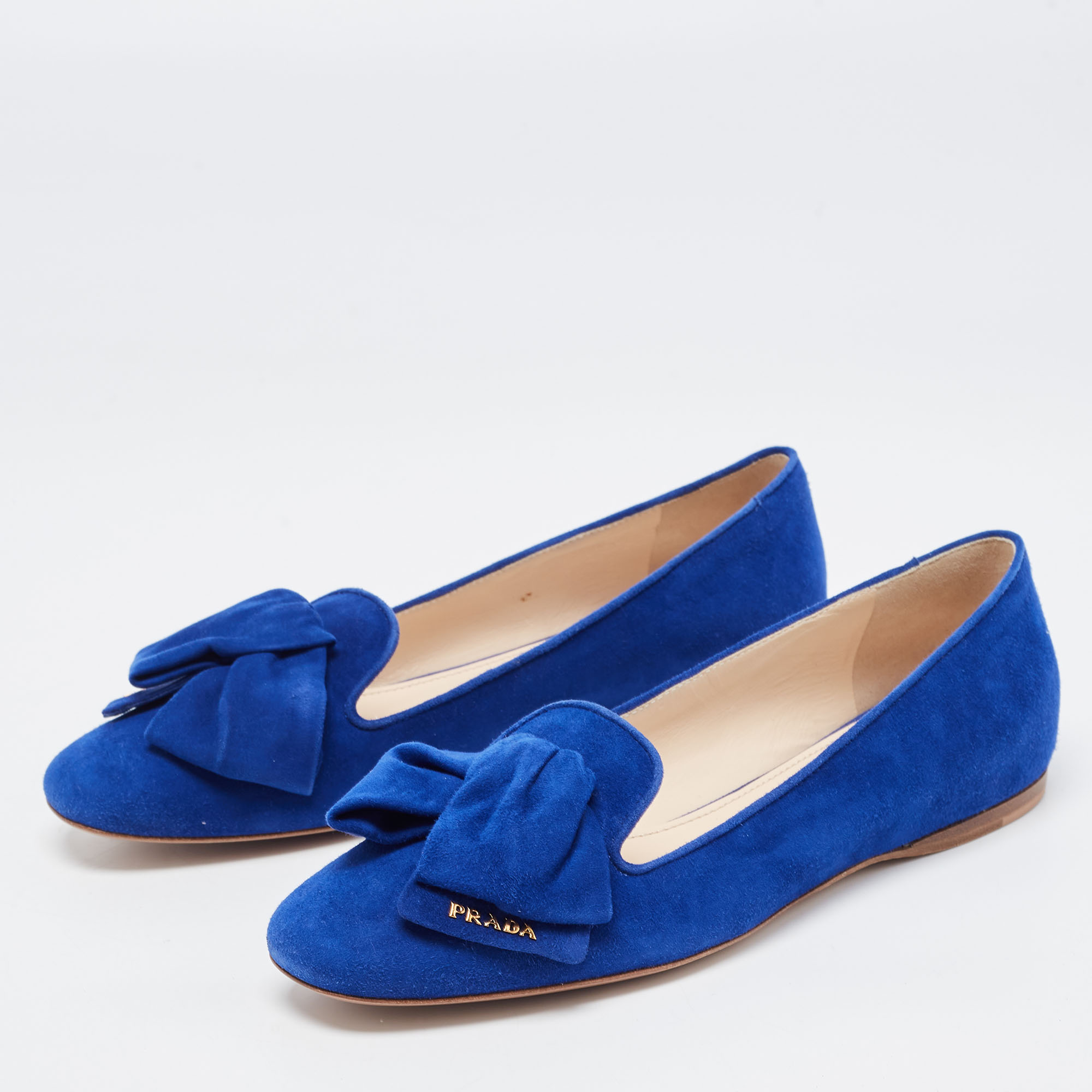 

Prada Blue Suede Bow Ballet Flats Size