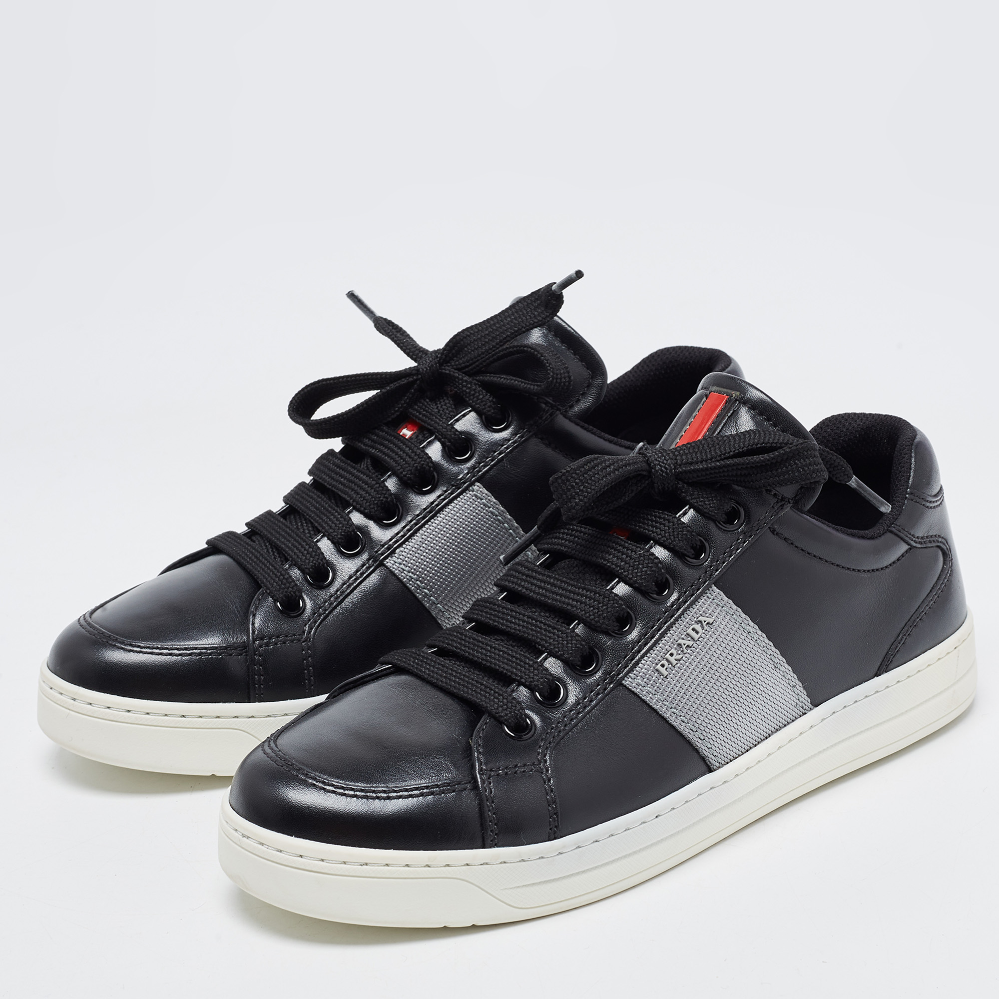 

Prada Black Leather Low Top Sneakers Size