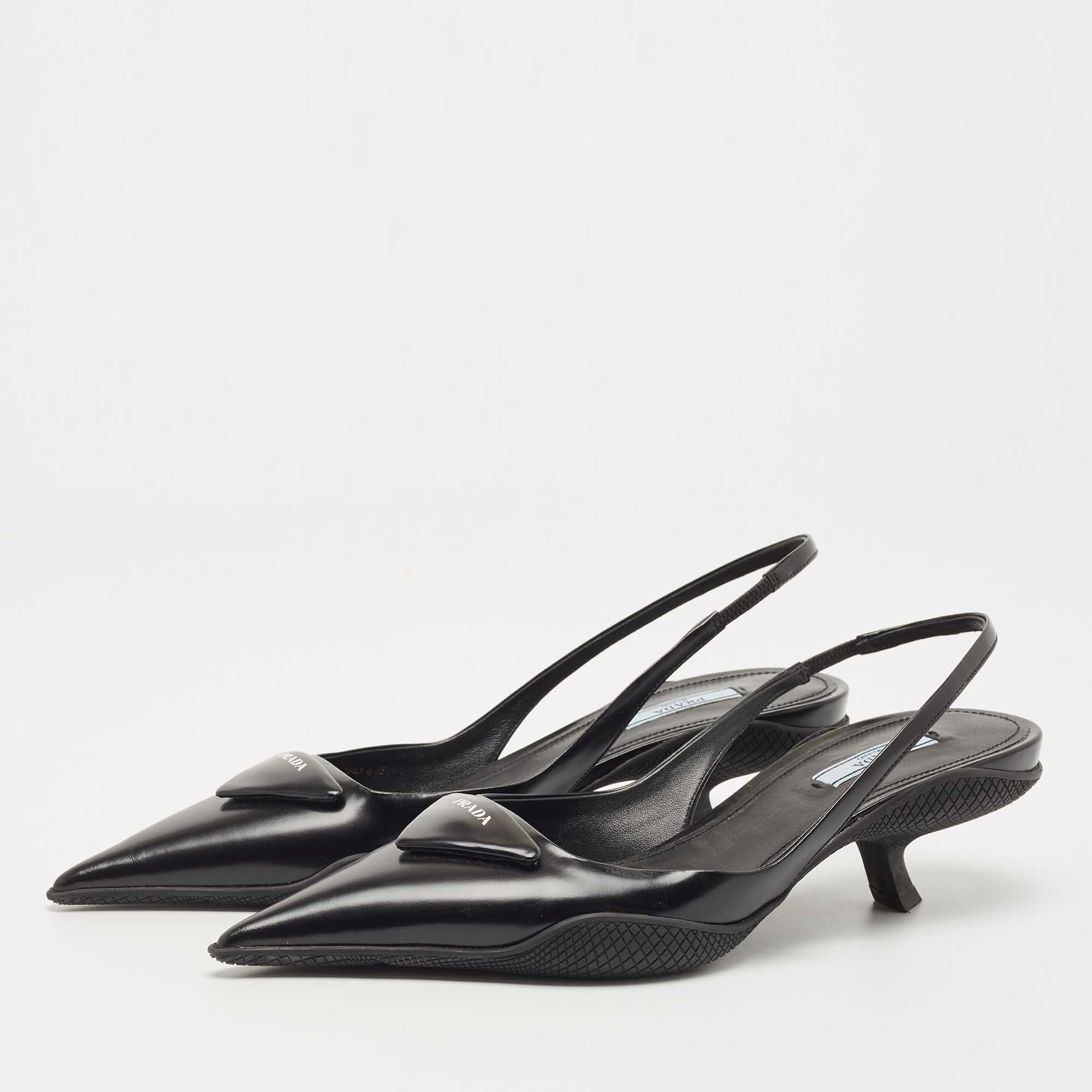 

Prada Black Leather Logo Slingback Pumps Size