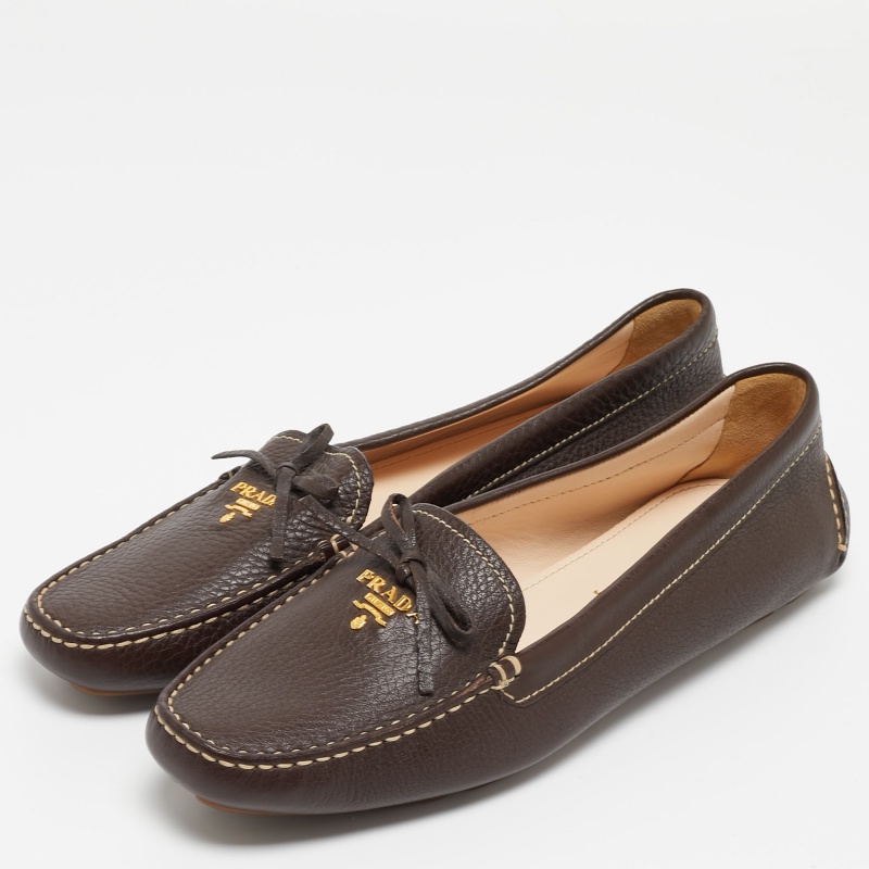 

Prada Brown Leather Slip On Loafers Size