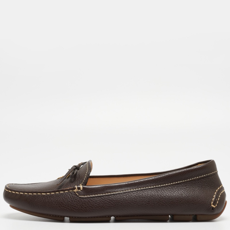 Pre Owned Prada Brown Leather Slip On Loafers Size 40