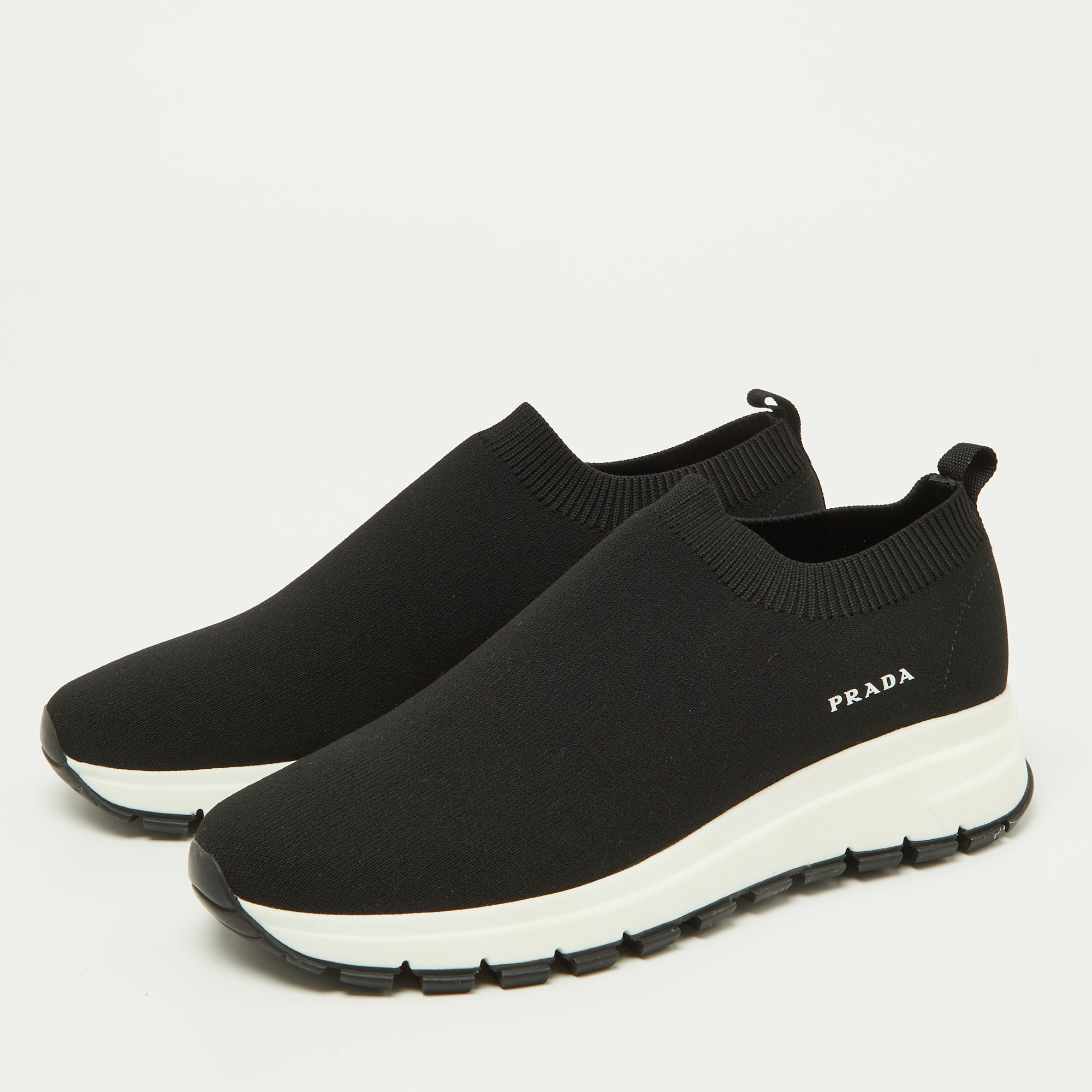 

Prada Black Knit Fabric Slip On Sneakers Size