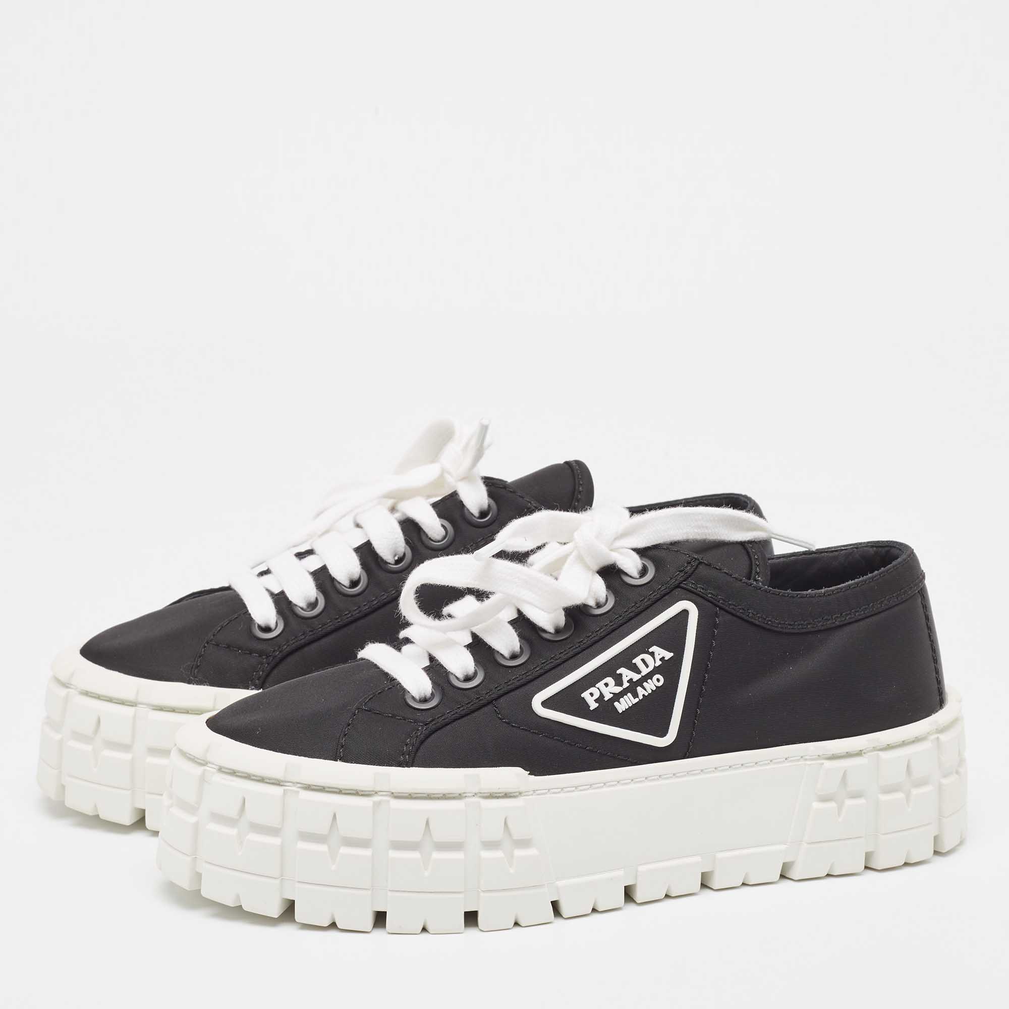 

Prada Black Nylon Double Wheel Lace Up Sneakers Size