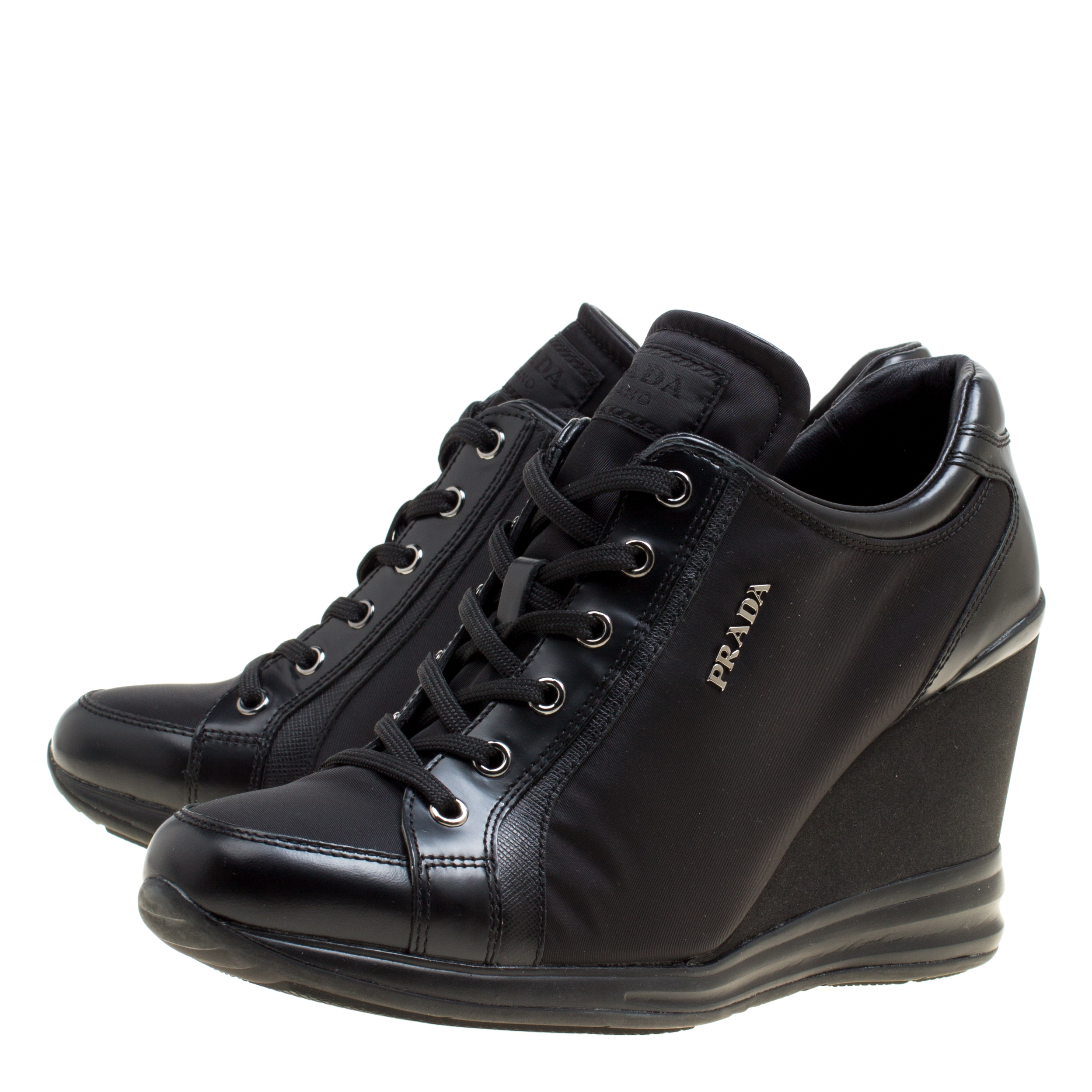 Prada Sport Black Canvas and Leather Wedge Sneakers Size  Prada Sport |  TLC