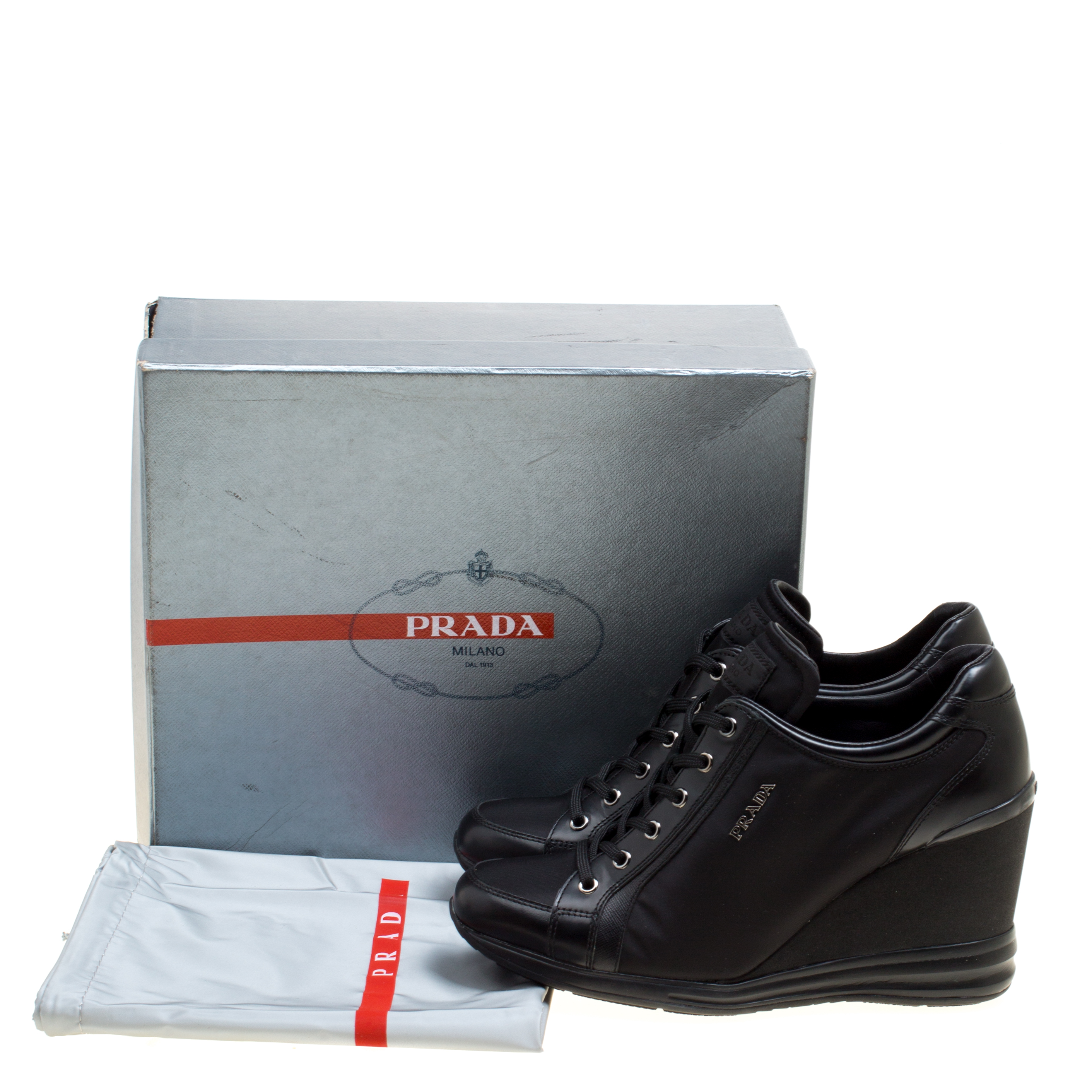 Prada Sport Black Canvas and Leather Wedge Sneakers Size  Prada Sport |  TLC