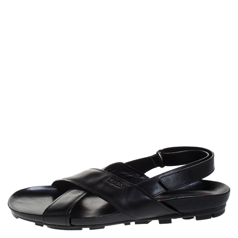 

Prada Sport Black Leather Cross Strap Flat Sandals Size