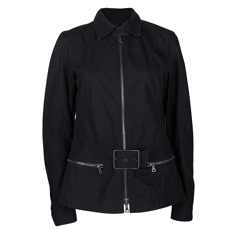 Prada Sport Black Cotton Zip Front Buckle Detail Jacket L