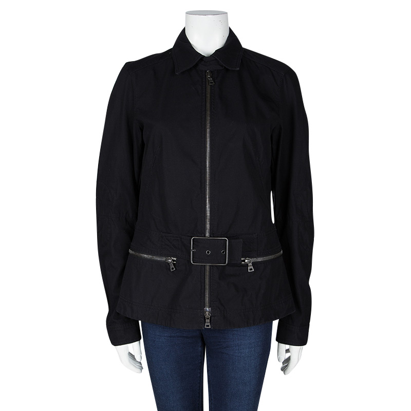 

Prada Sport Black Cotton Zip Front Buckle Detail Jacket