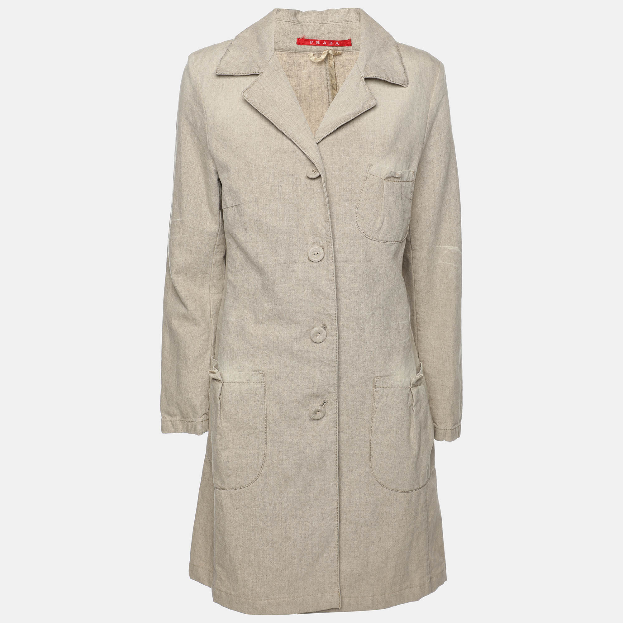 Pre-owned Prada Beige Cotton Linen Coat M