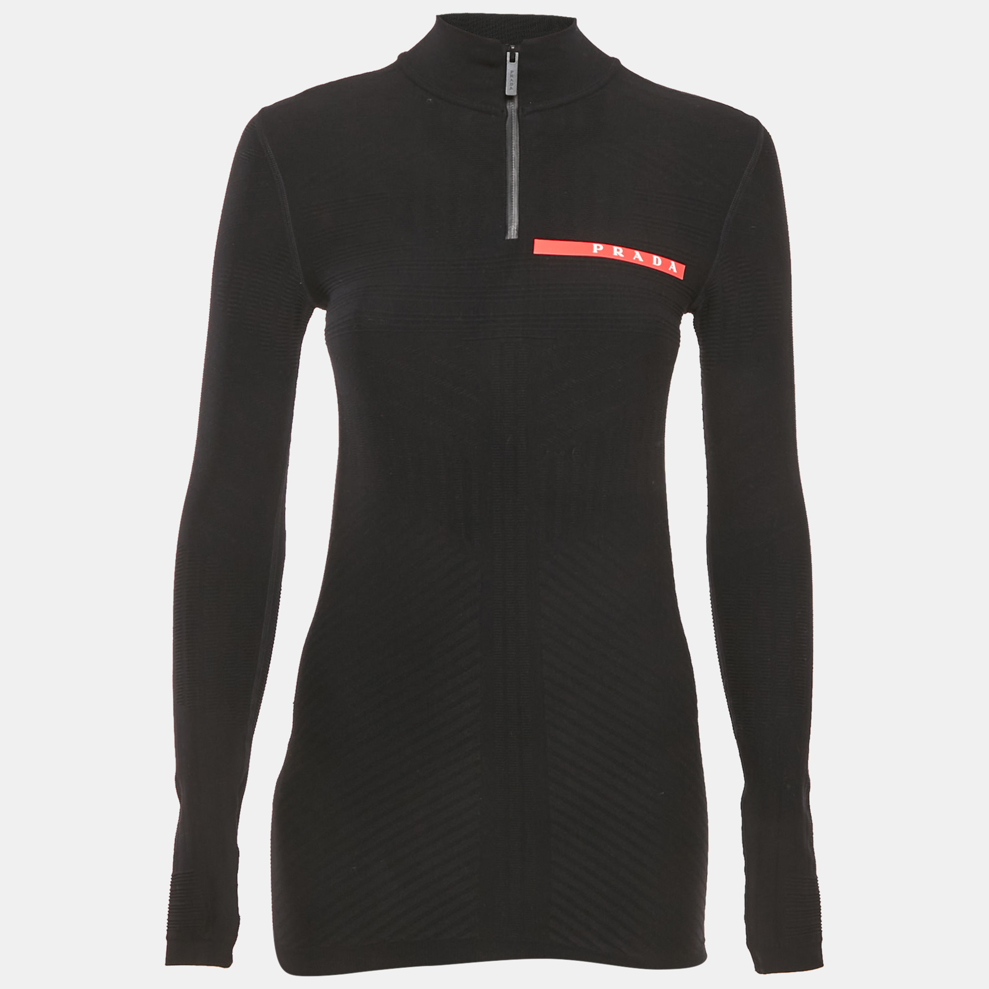 

Prada Sport Black Textured Technical Jersey Zip-Up Top XXS/XS