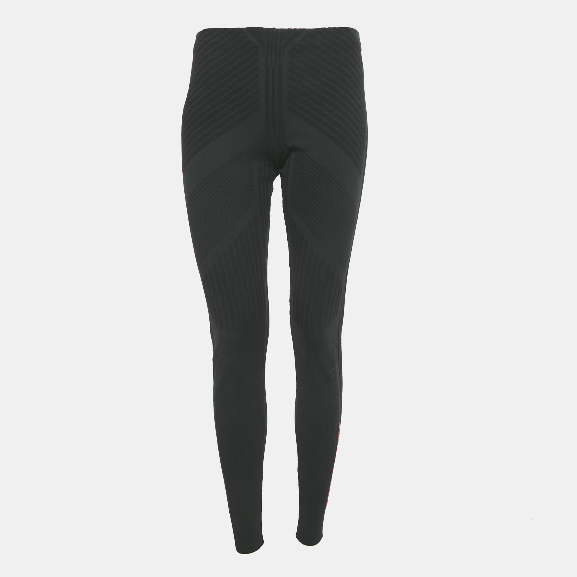 Pre-owned Prada S Black Logo Embroidered Technical Jersey Leggings S