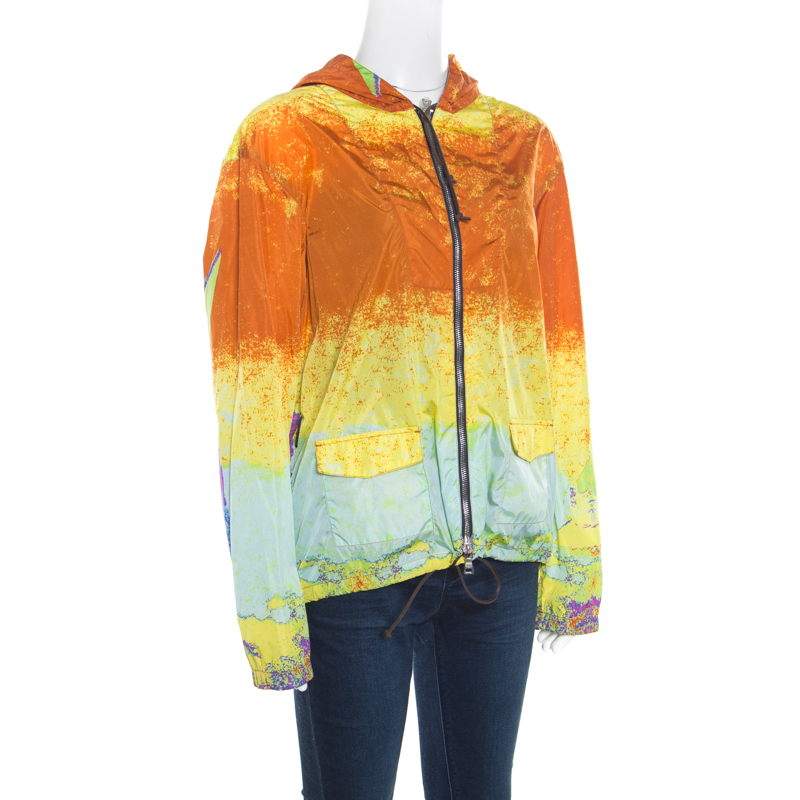 

Prada Sport Multicolor Acid Effect Zip Front Belted Hooded Jacket