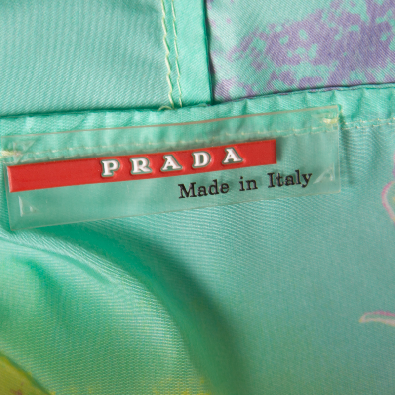 Pre-owned Prada Multicolor Printed Zip Front Belted Hooded Jacket M
