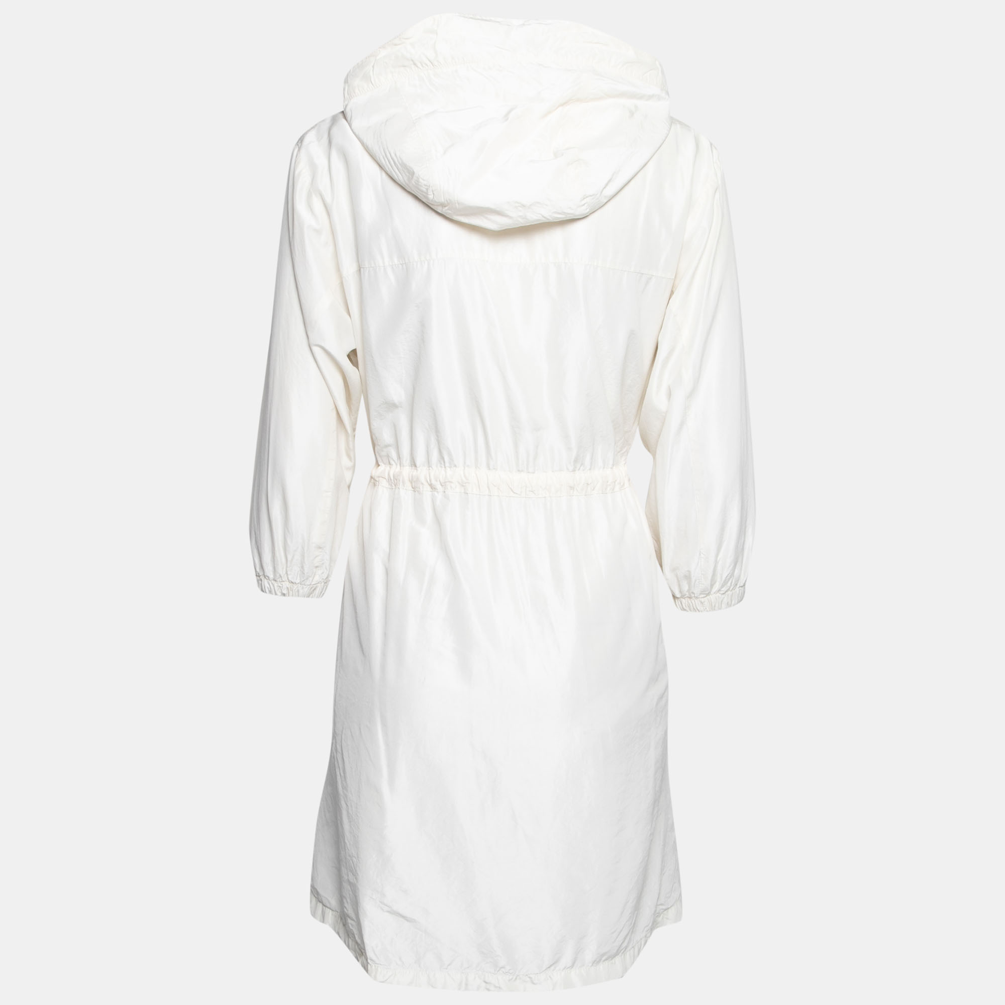

Prada Cream Silk Drawstring Waist Hooded Jacket
