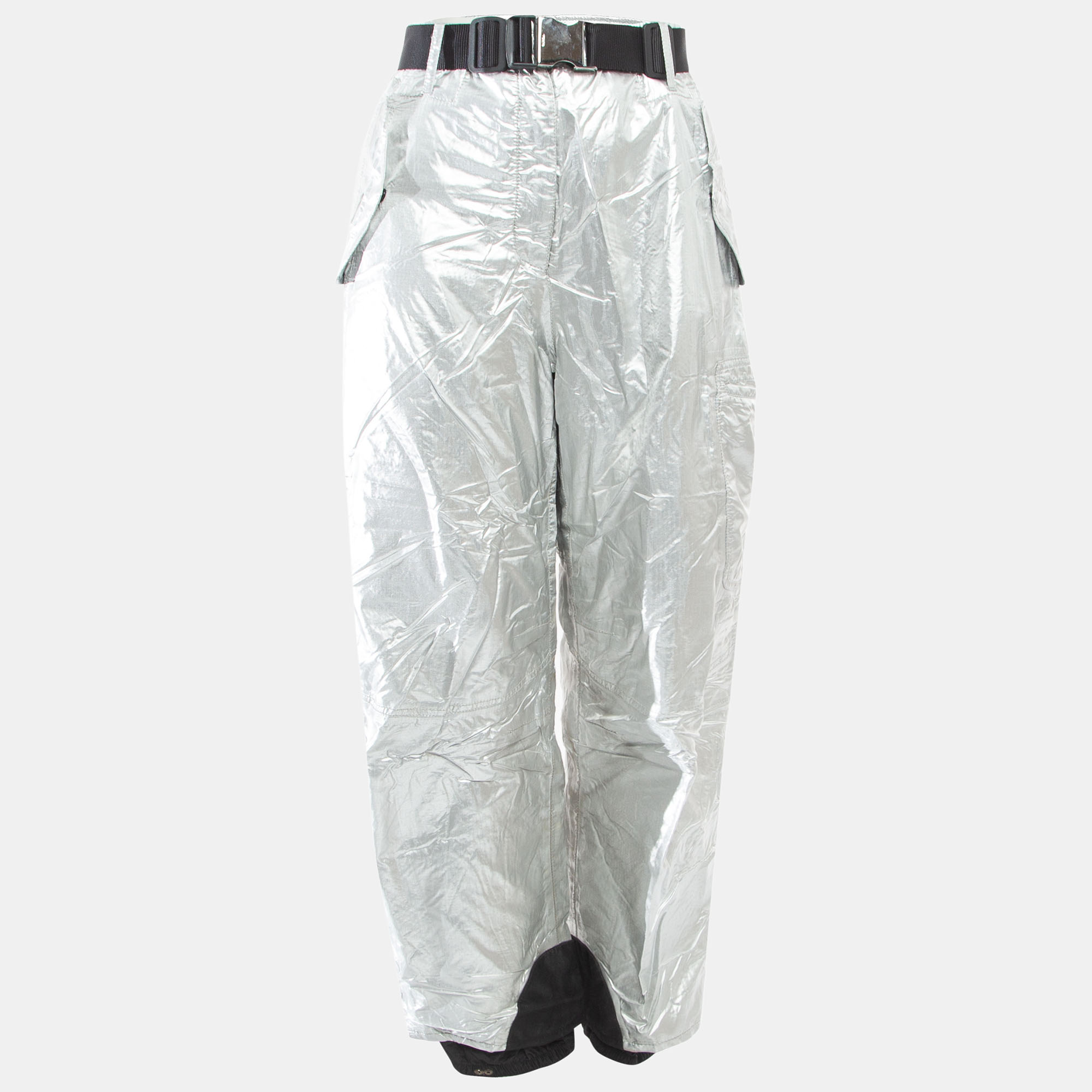 Pre-owned Prada Silver Nylon Belted Ski Trousers M