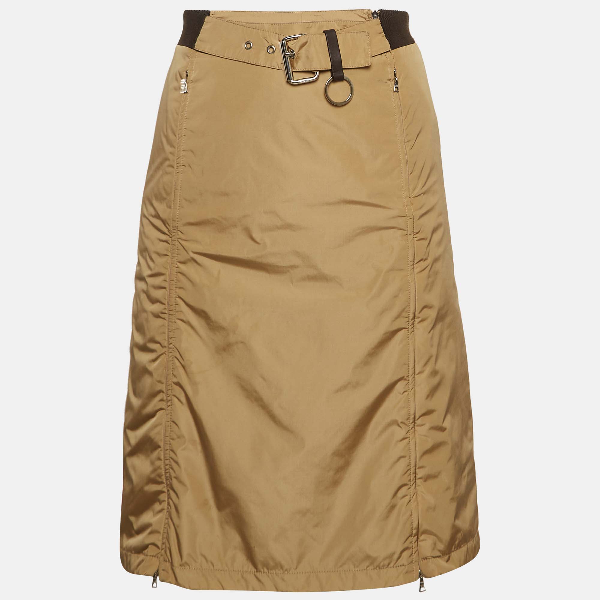 

Prada Sport Brown Nylon Zip Detail Knee Length Skirt S