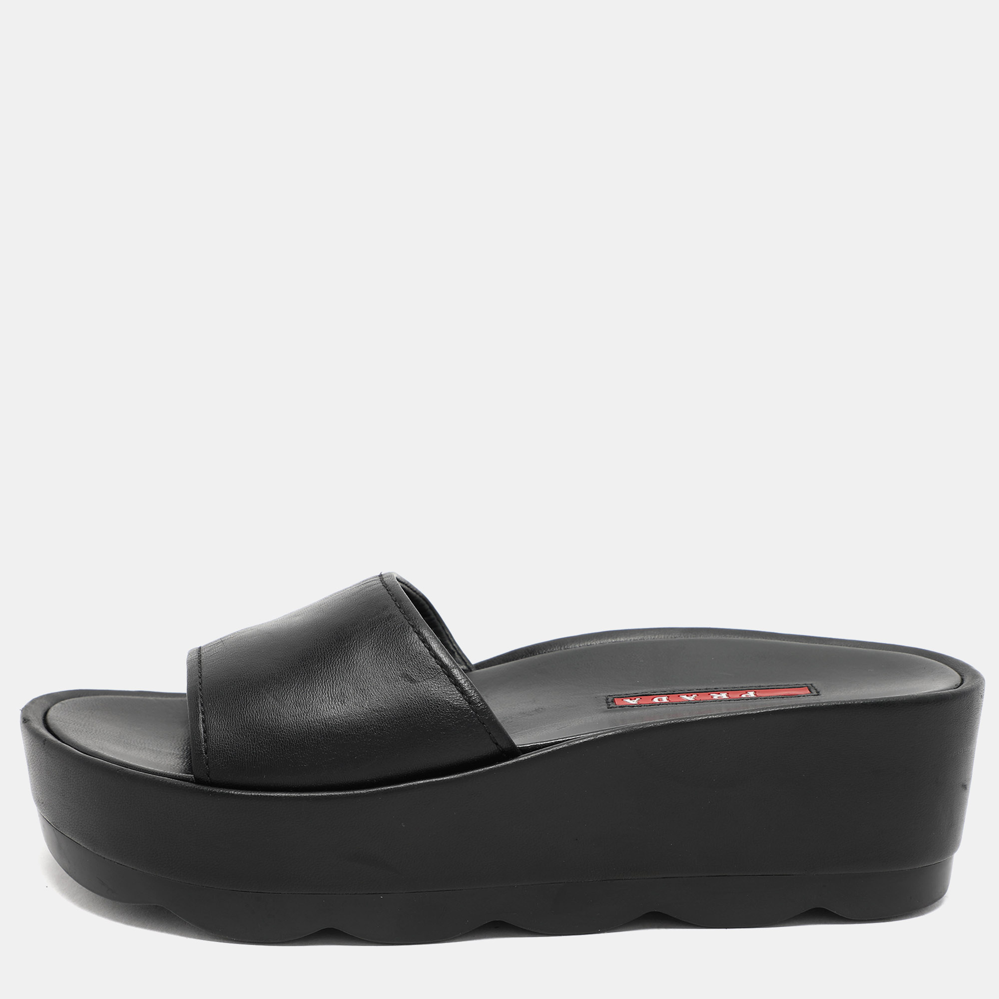 

Prada Sport Black Leather Platform Slide Sandals Size