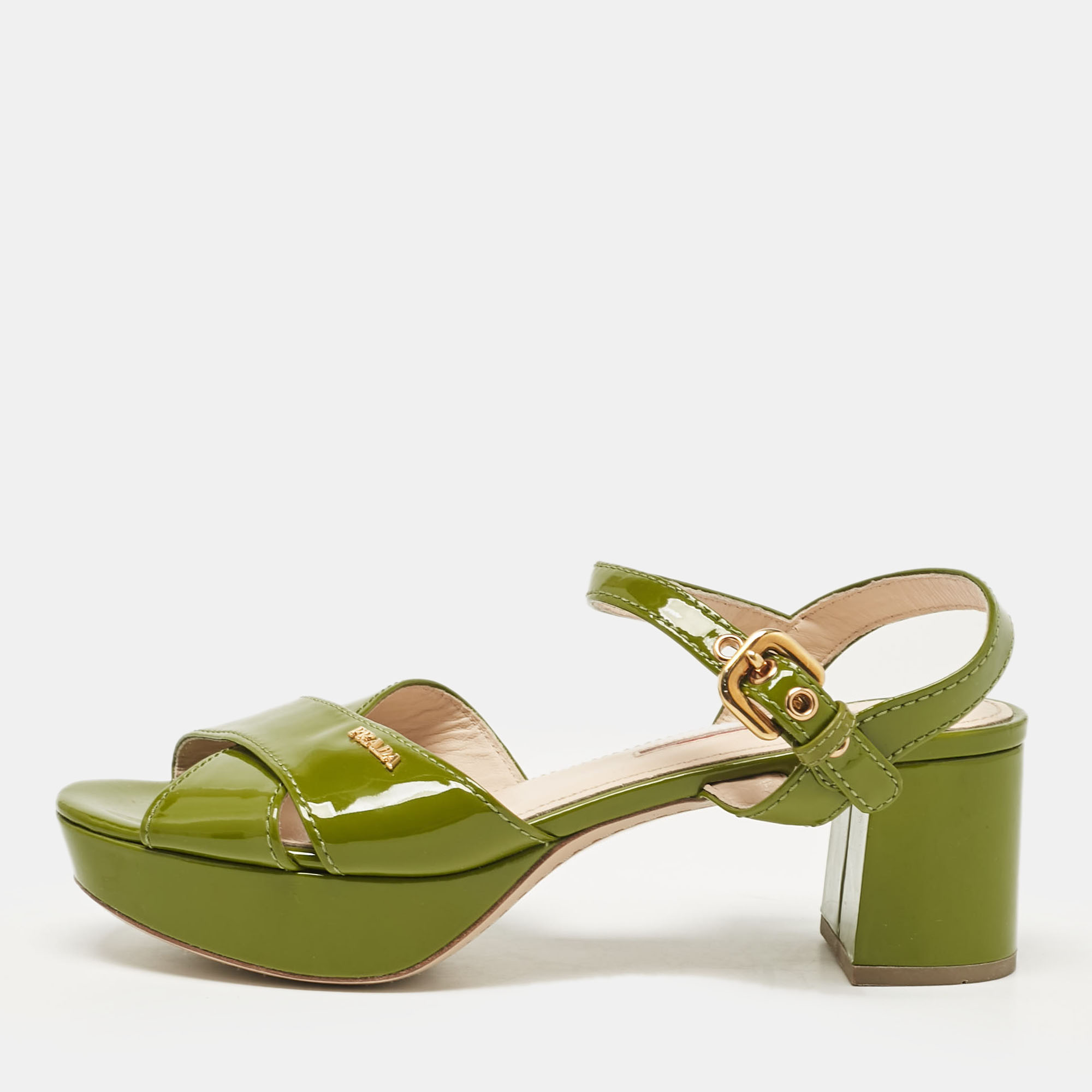 

Prada Sport Green Patent Leather Platform Ankle Strap Sandals Size