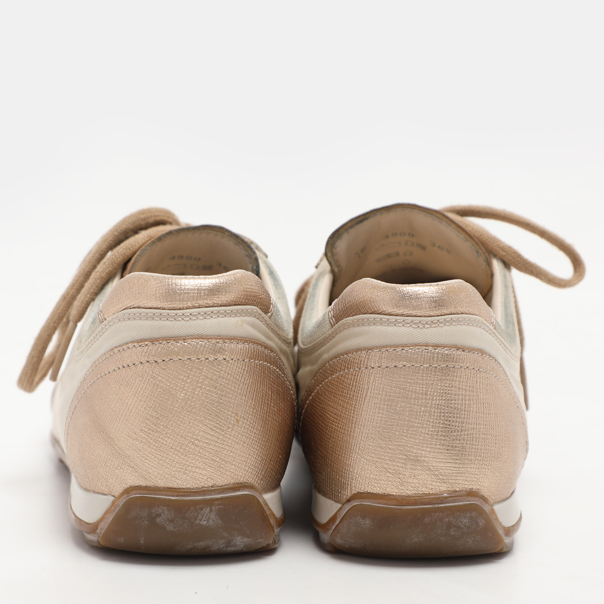 Prada Sport Beige/Gold Leather and Nylon Low Top Sneakers Size 36.5 