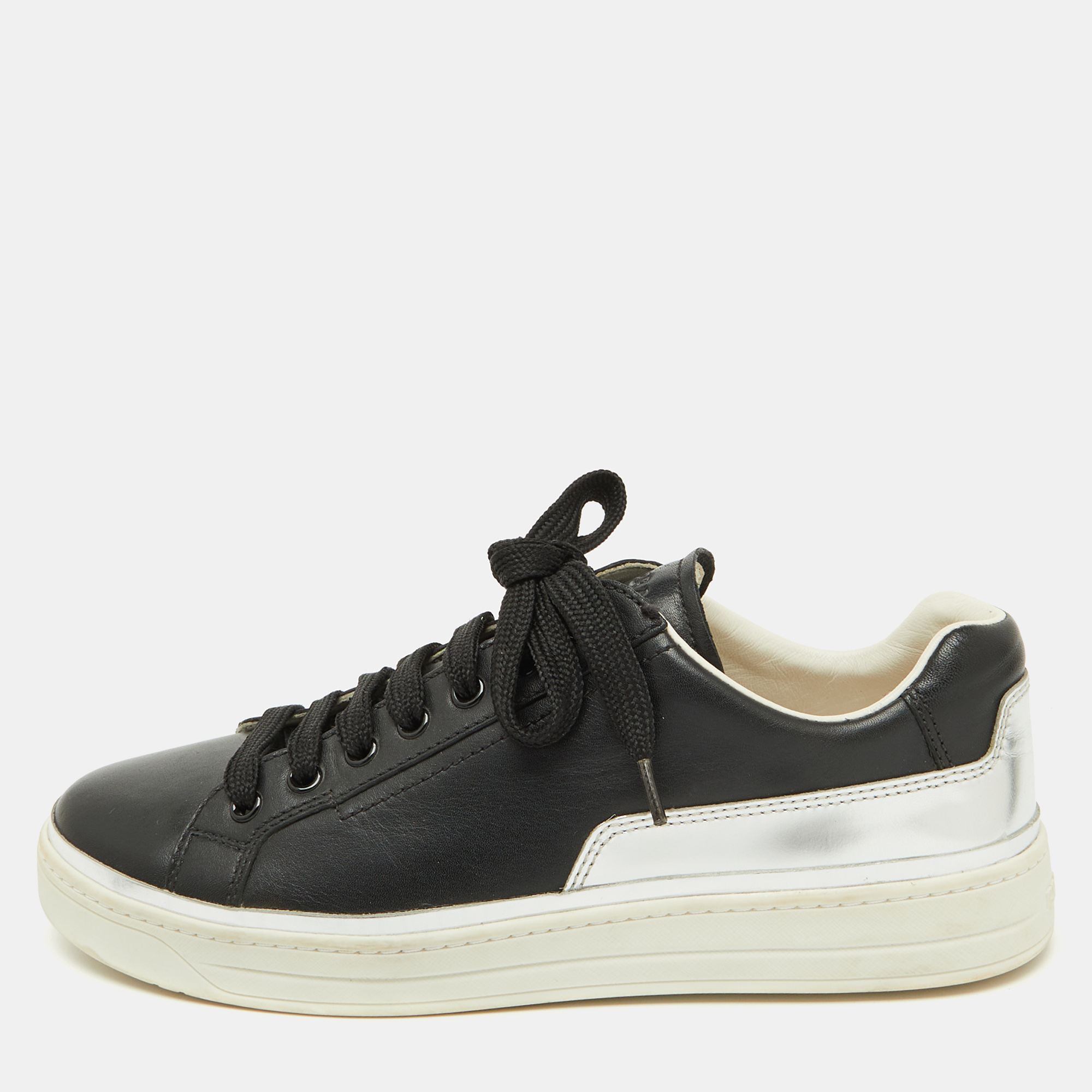 

Prada Sport Black/Silver Leather Low Top Sneakers Size